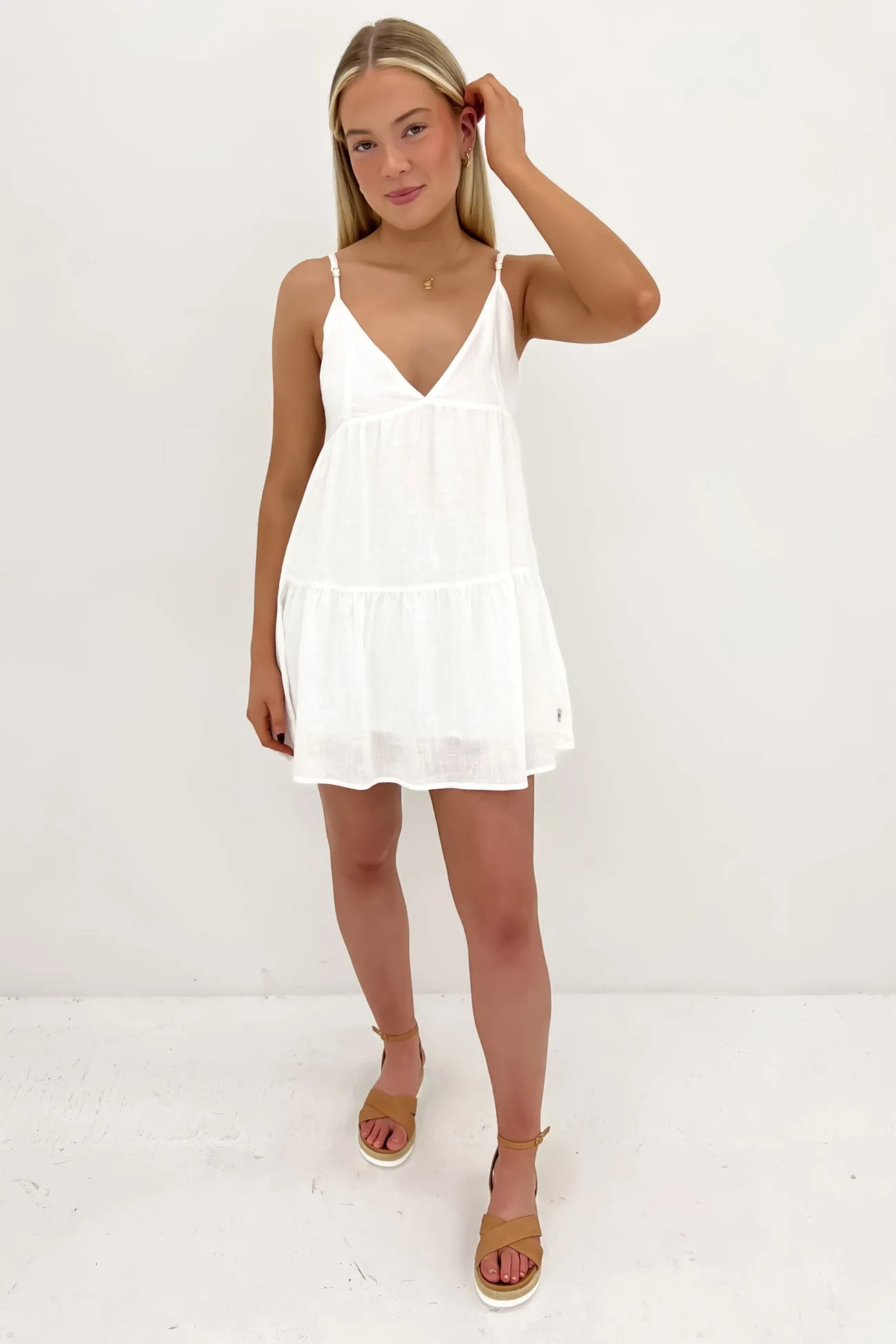 Classic Tiered Mini Dress White Perfectly Fitted Office Ease