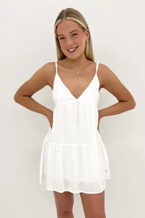 Mood Booster Cool Finish Classic Tiered Mini Dress White