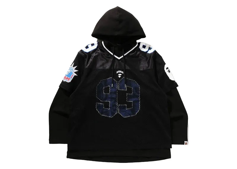 Smocked Bape Multi Logo Layered Sleeves Relaxed Fit Football Jersey Black