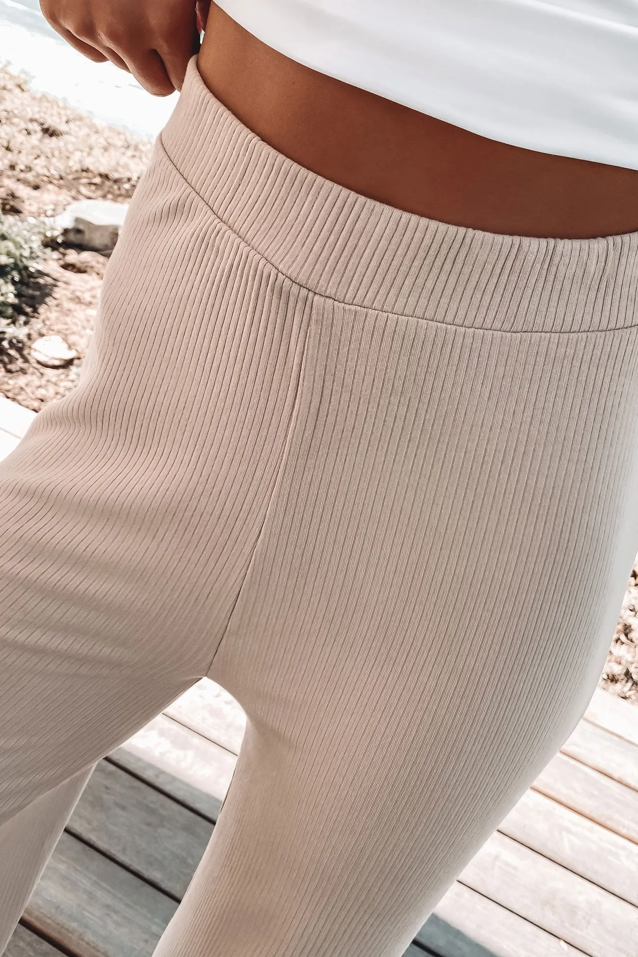 Tylar Lounge Rib Pant Oat Marle Secure Cuff Design