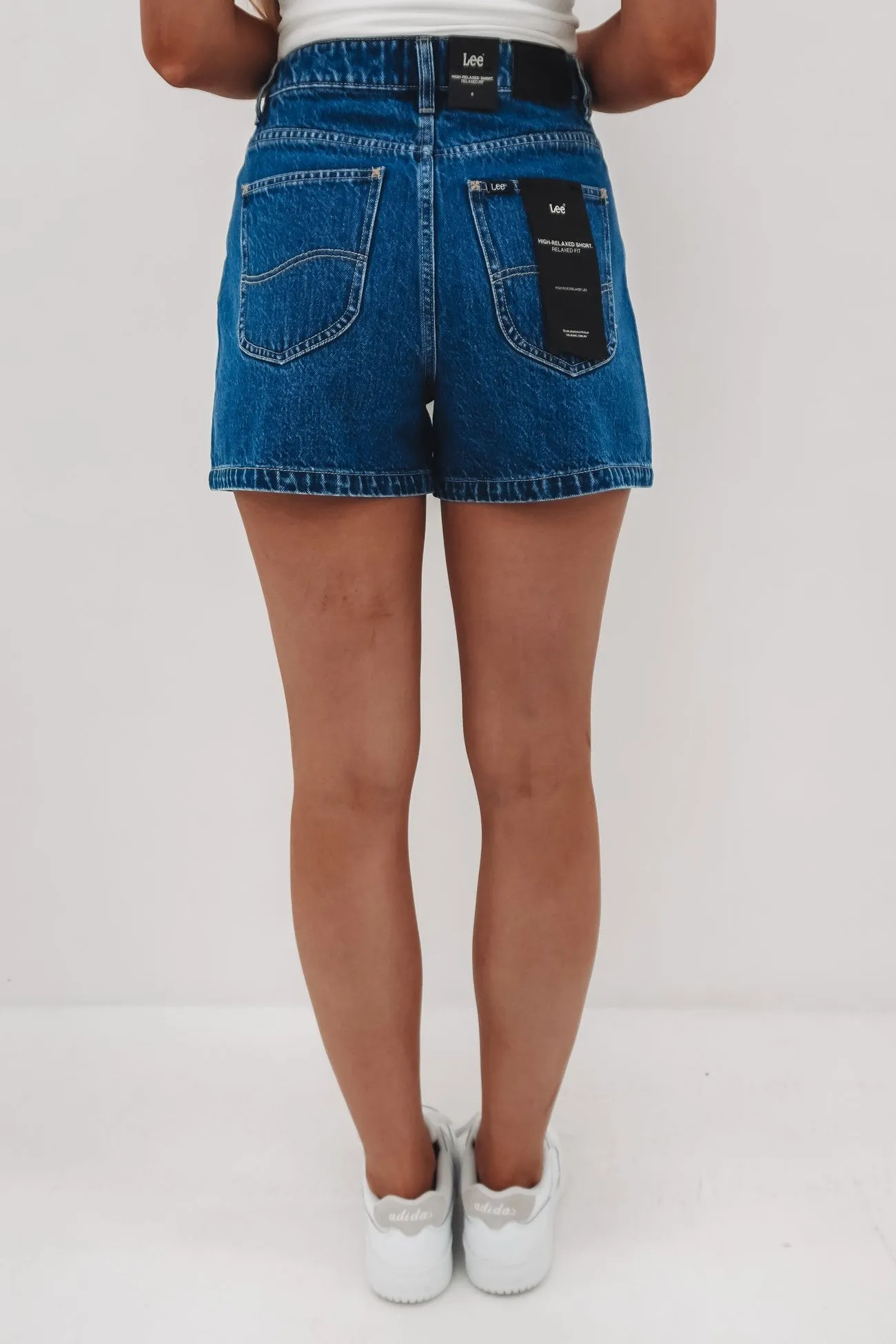 Non Binding Leg Openings Rubberized Waist Grip High Relaxed Short Blue Quarter
