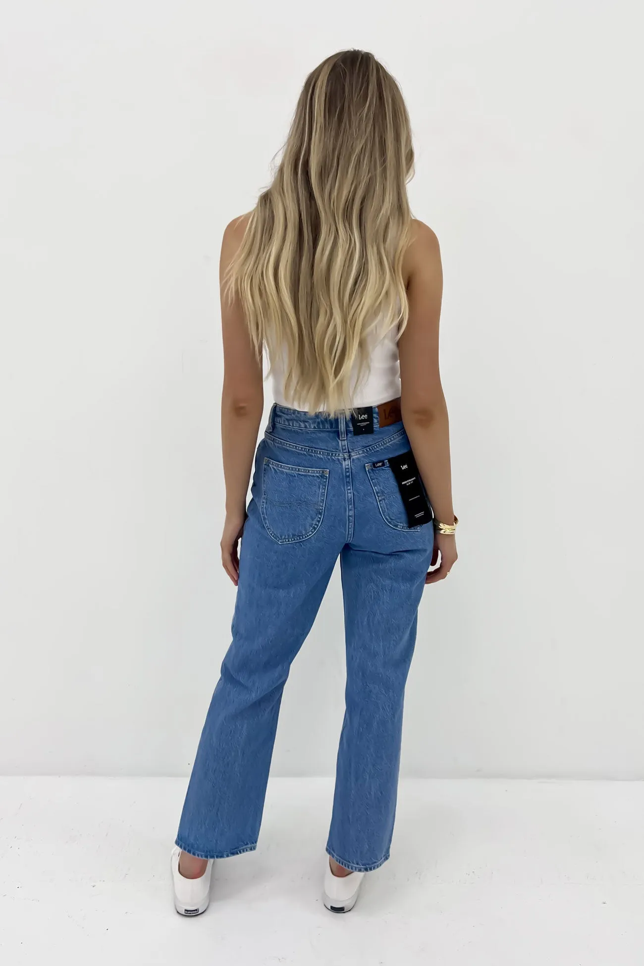 High Straight Jean Brooklyn Blue Petite Hypoallergenic Material Composition Elegant Adult Fashion