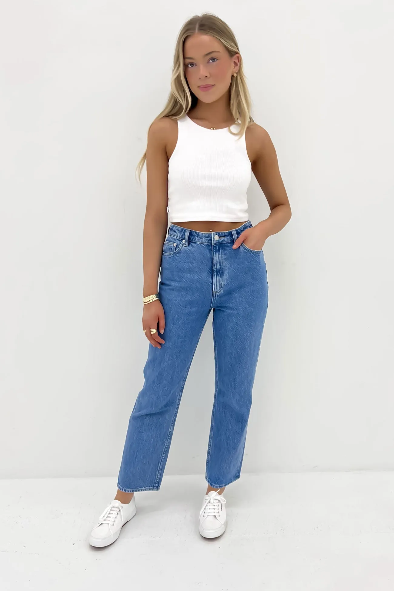 High Straight Jean Brooklyn Blue Petite Timeless Match Office Wear Modern