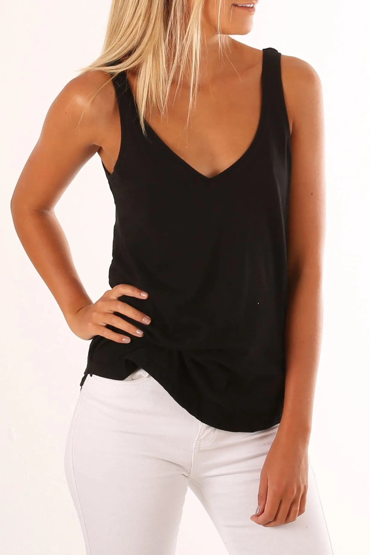Ricky Tank Black Layered Hem Design desert