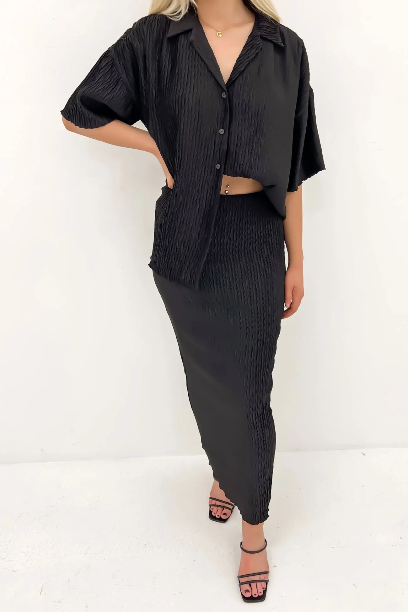 Maxinne Maxi Skirt Black Low Impact Dye High Rise