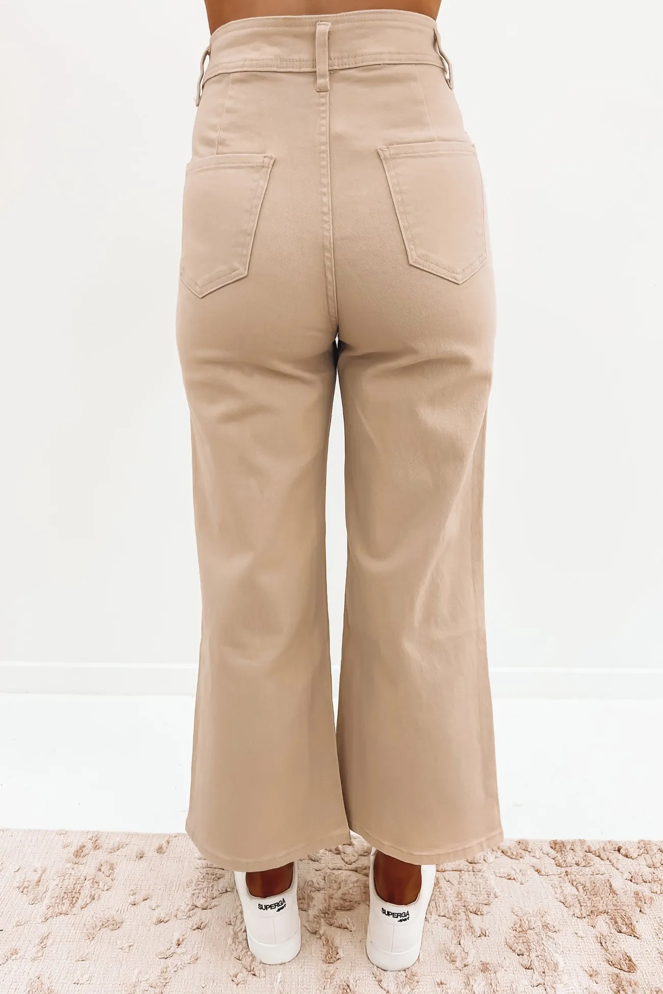Hilary Pant Beige Laser Cut Edges High-rise waist