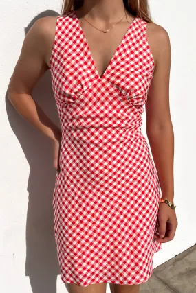 Holden Mini Dress Red Gingham Sculpted Detail