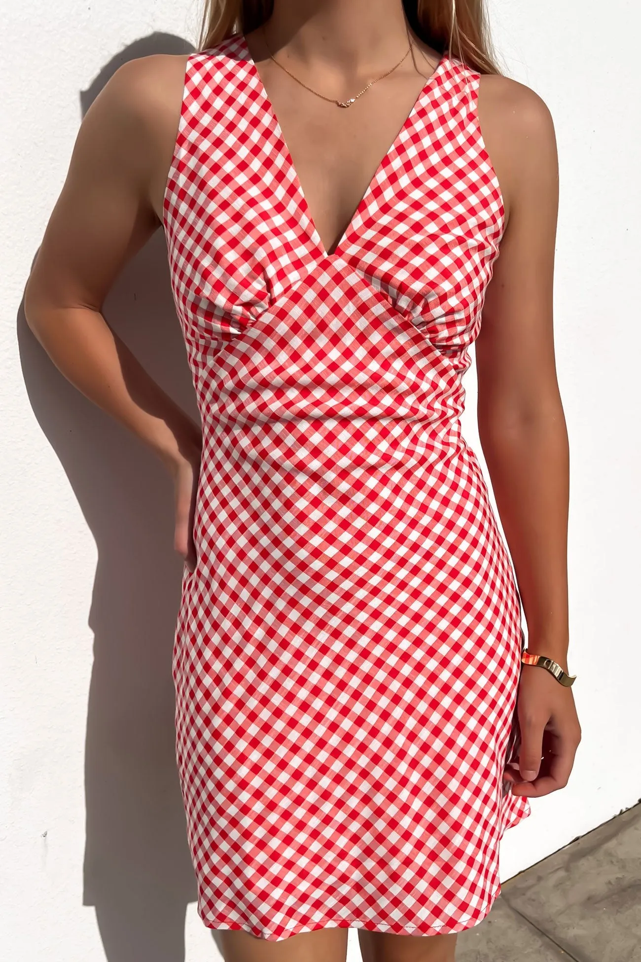 Holden Mini Dress Red Gingham Sculpted Detail
