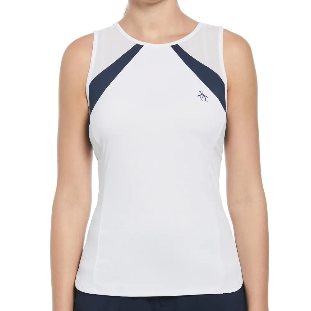 Hooded Penguin Women's Scoop Neck Color Block Tank - Bright White Velvet