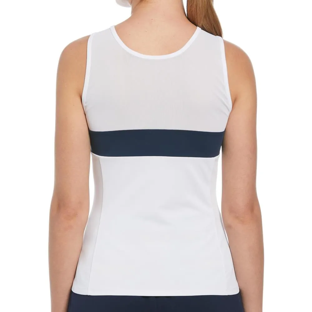 Hooded Penguin Women's Scoop Neck Color Block Tank - Bright White collar