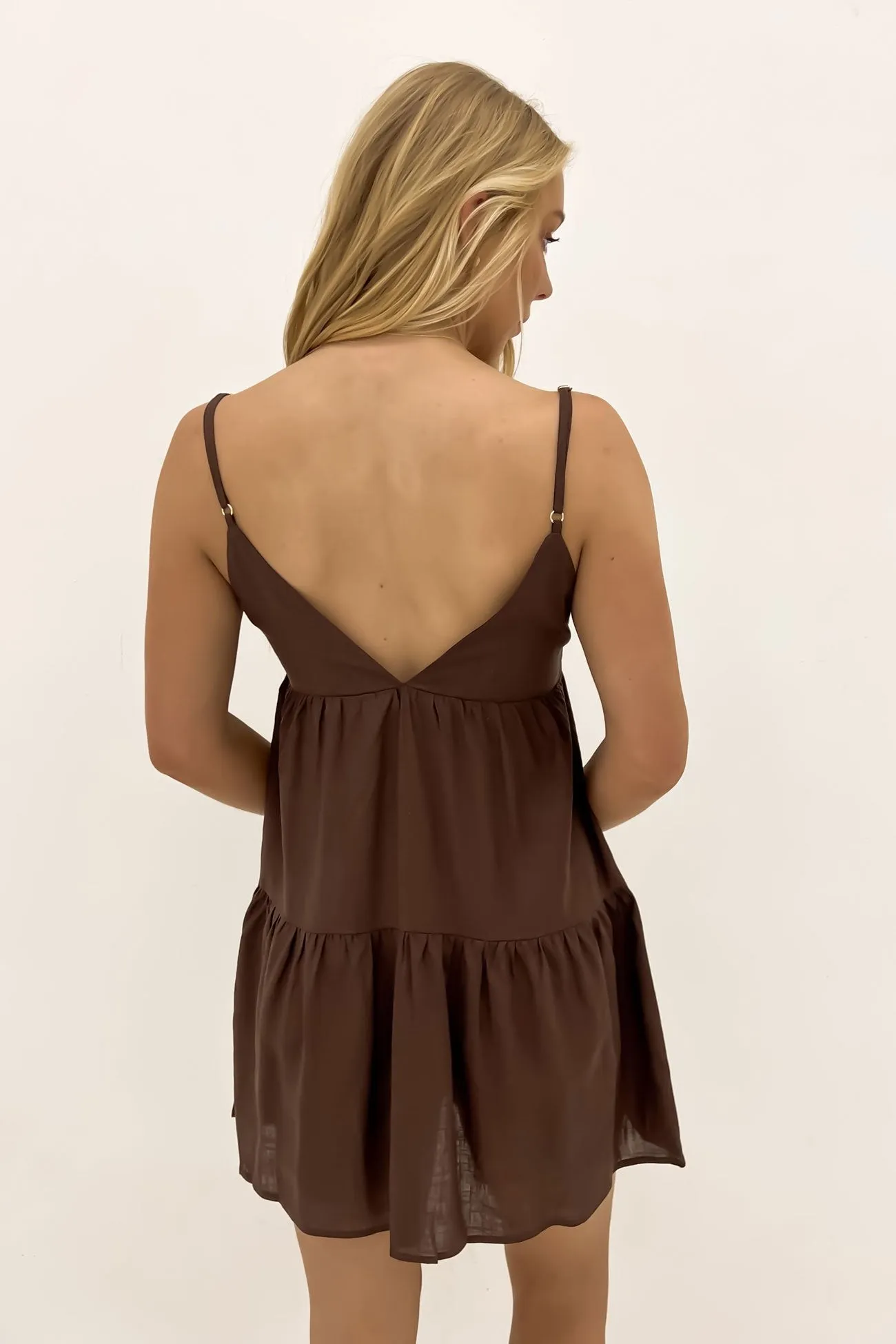 Classic Tiered Mini Dress Chocolate Fashionable Wear Everyday-Comfort