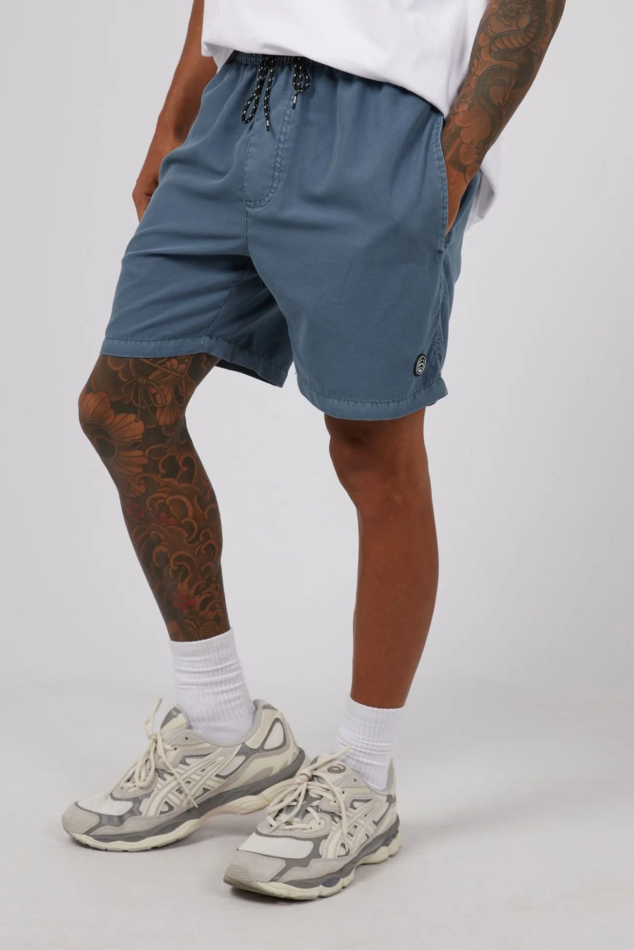 Silk Touch Layered Look Illusion Short Mid Blue