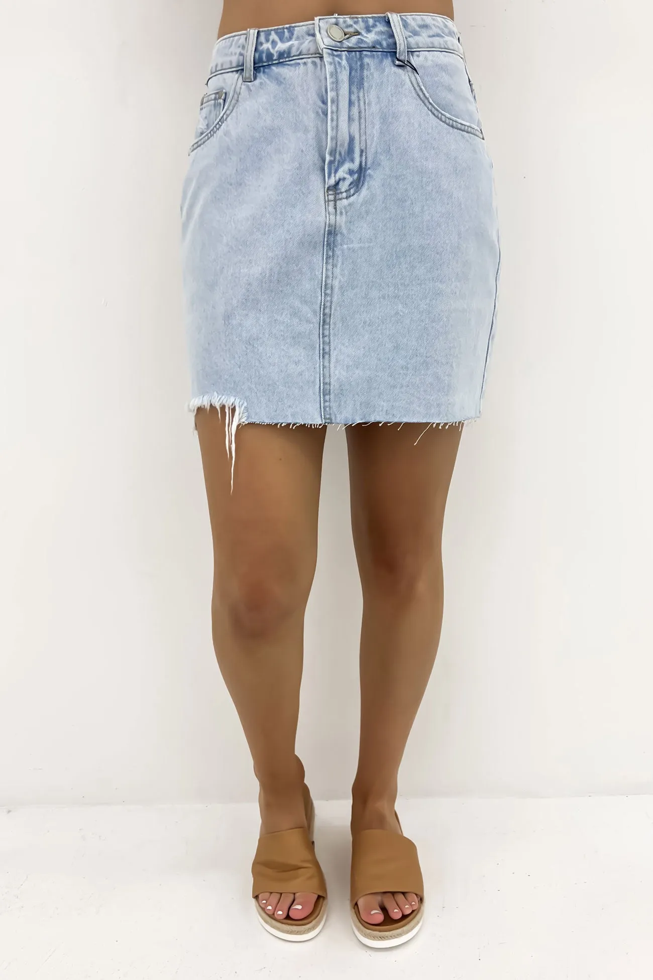 Slow Fashion Cultural Heritage Inaya Denim Mini Skirt Light Blue