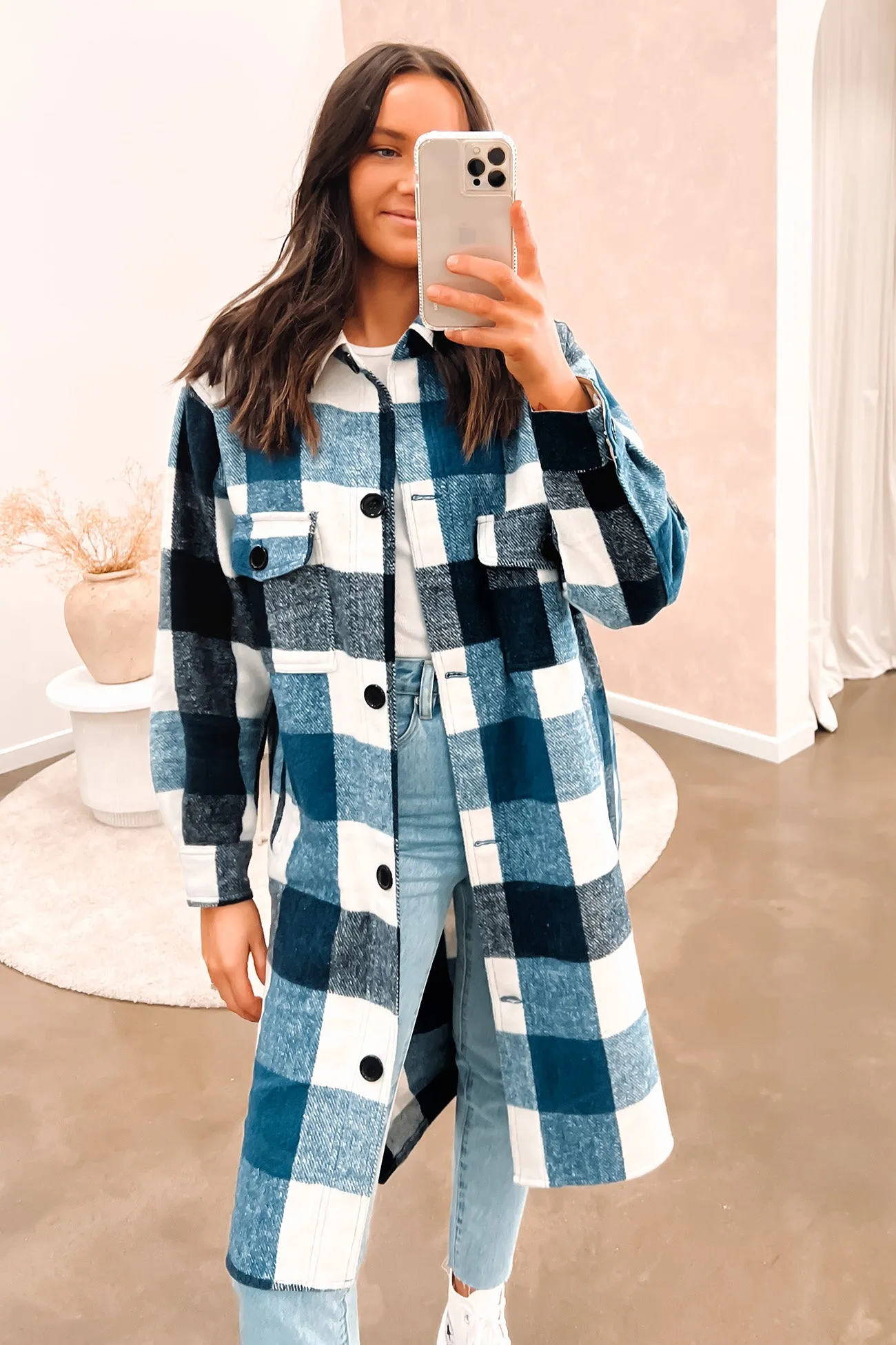 Indi Shacket Blue Check UltraQuietMaterial