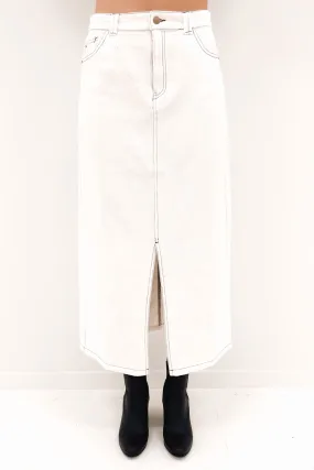 Easy Layer Shape Enhancing Indiana Denim Midi Skirt White