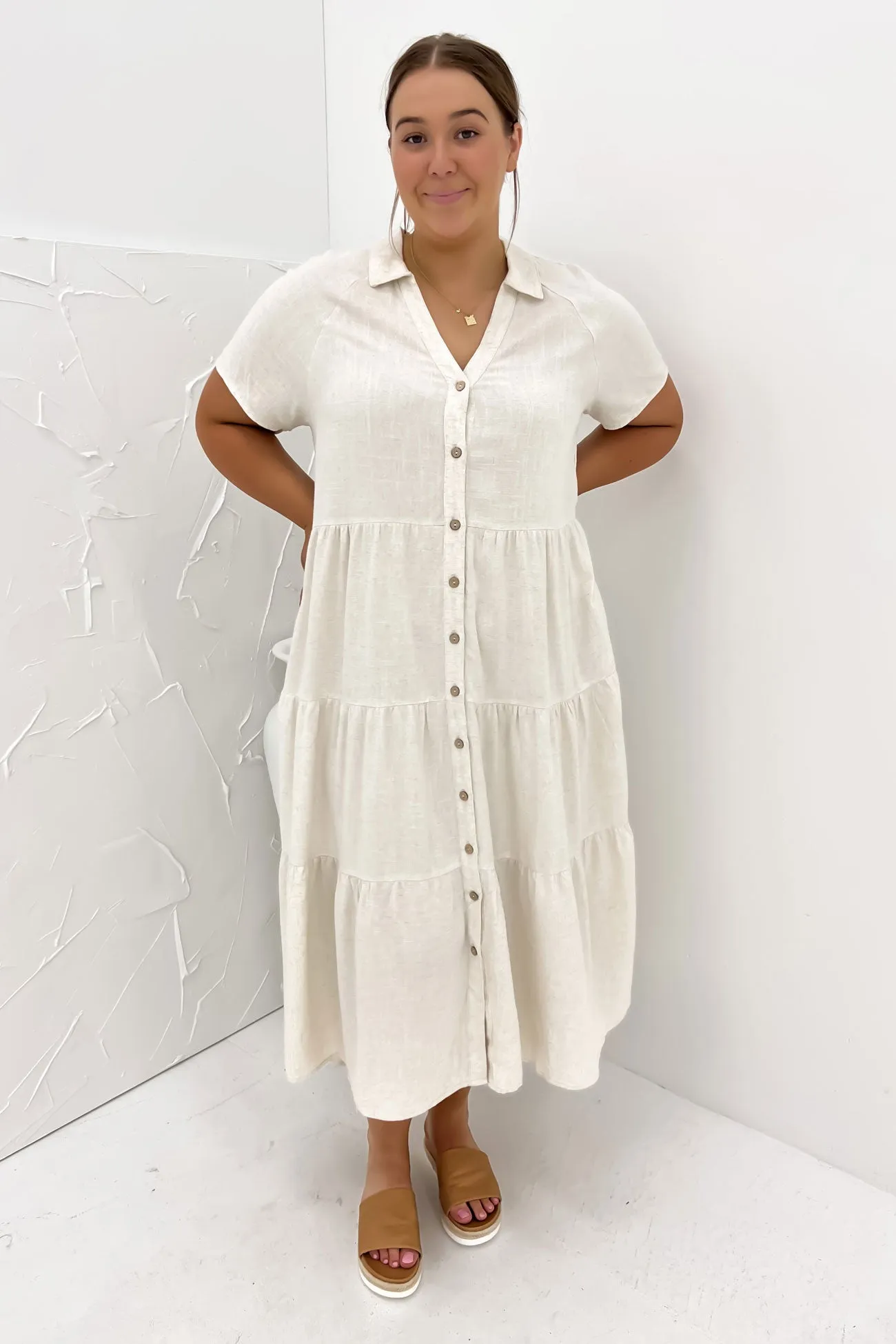 soft fit Little Paradise Midi Dress Beige