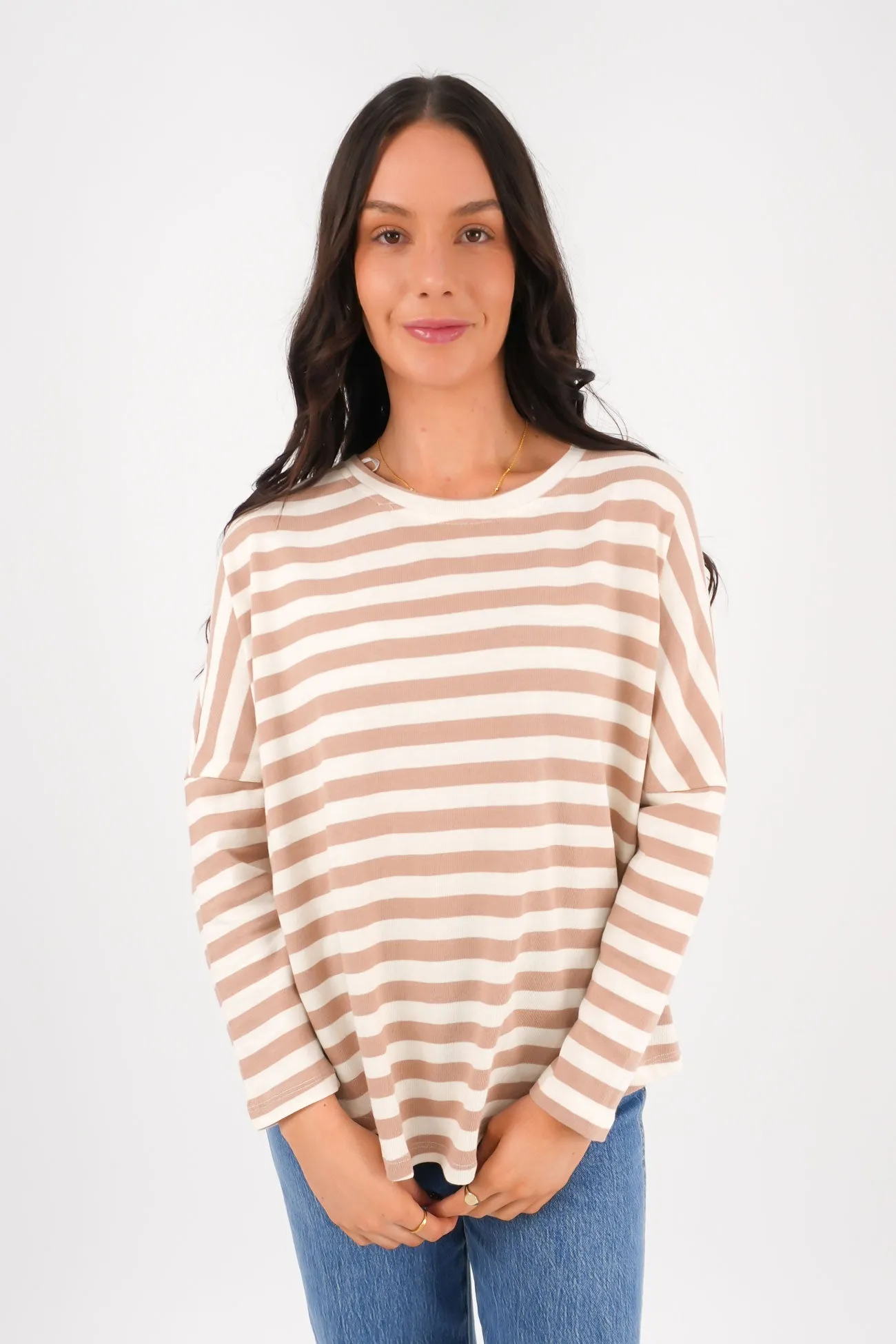 Jaylen Long Sleeve Tee Camel Stripe umbrella