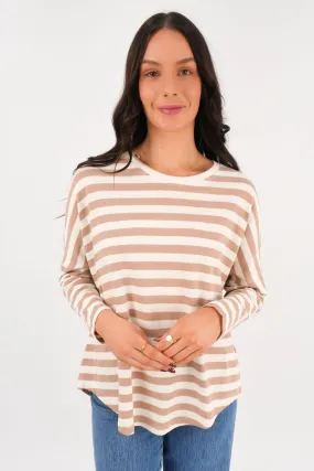 Jaylen Long Sleeve Tee Camel Stripe Charming