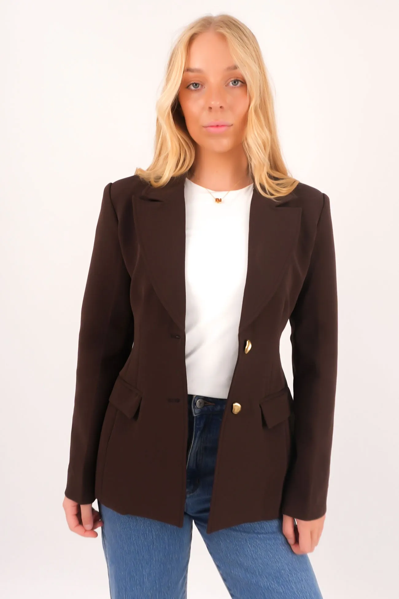UltraQuietMaterial Stand Collar Jayne Blazer Chocolate