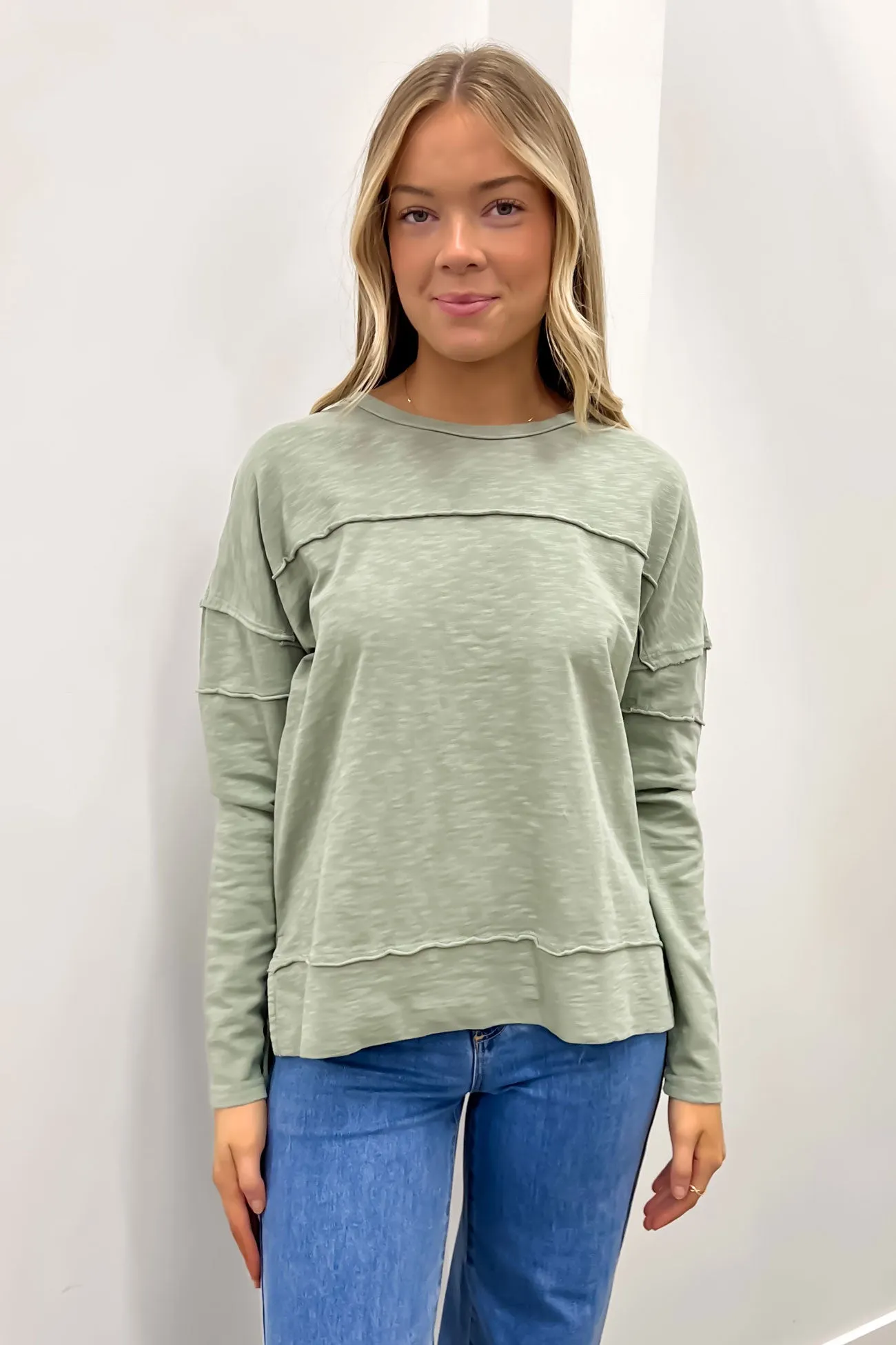 Jayne Throw On Top Sage Three quarter cuff Polished