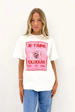 Comfy Choice Active Trend Look Je T'aime Oversized Tee Vintage White