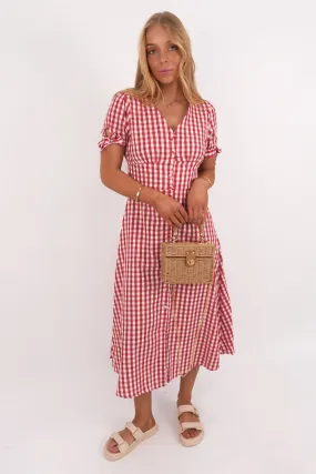 Casual Chic Wear Work or Casual Jessa Midi Dress Red Gingham