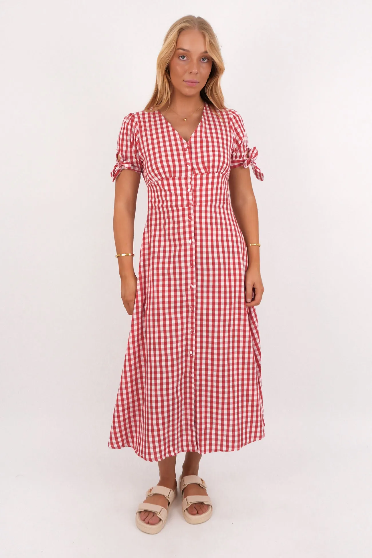 Jessa Midi Dress Red Gingham Subtle Fit