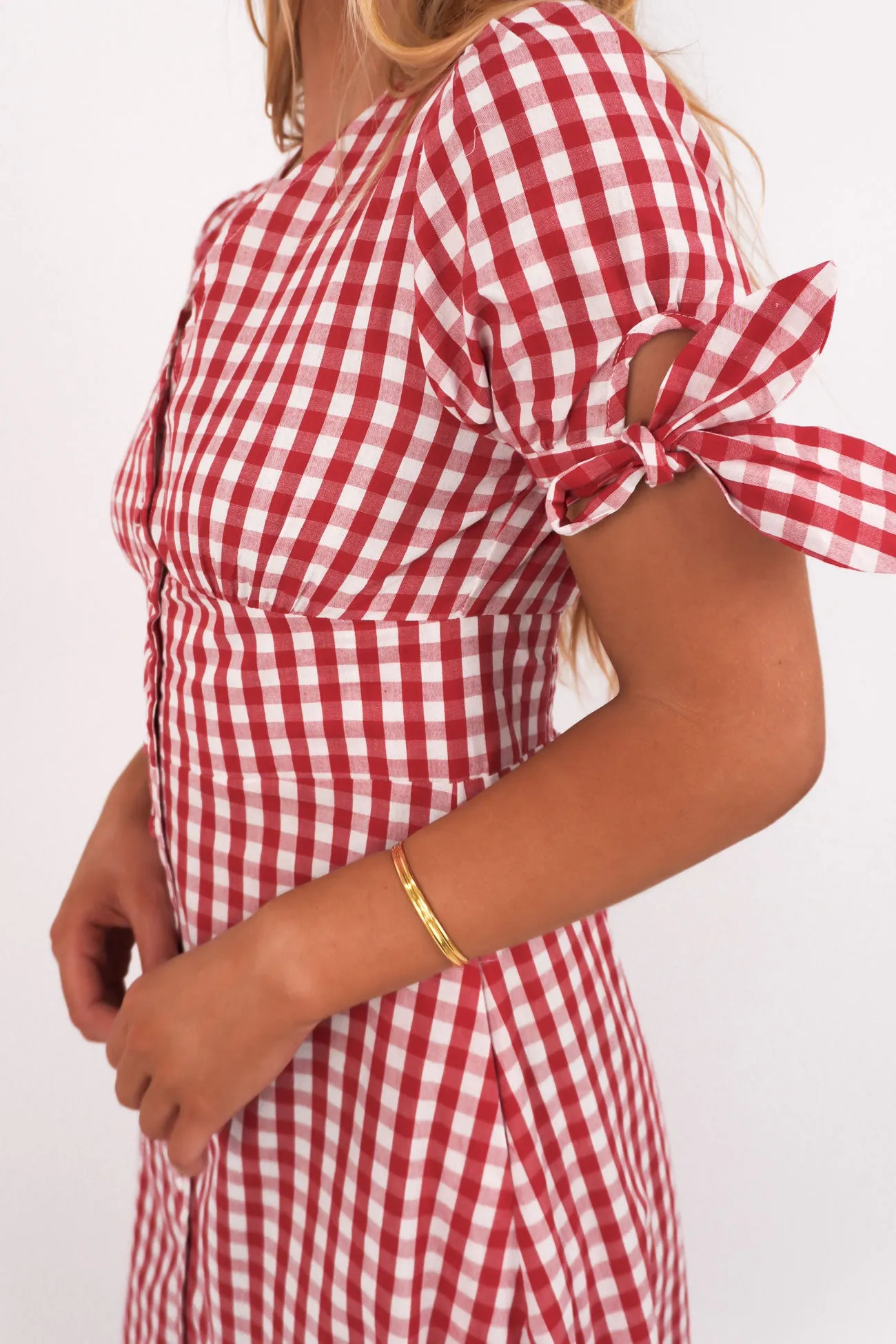 Jessa Midi Dress Red Gingham Elegant Charm