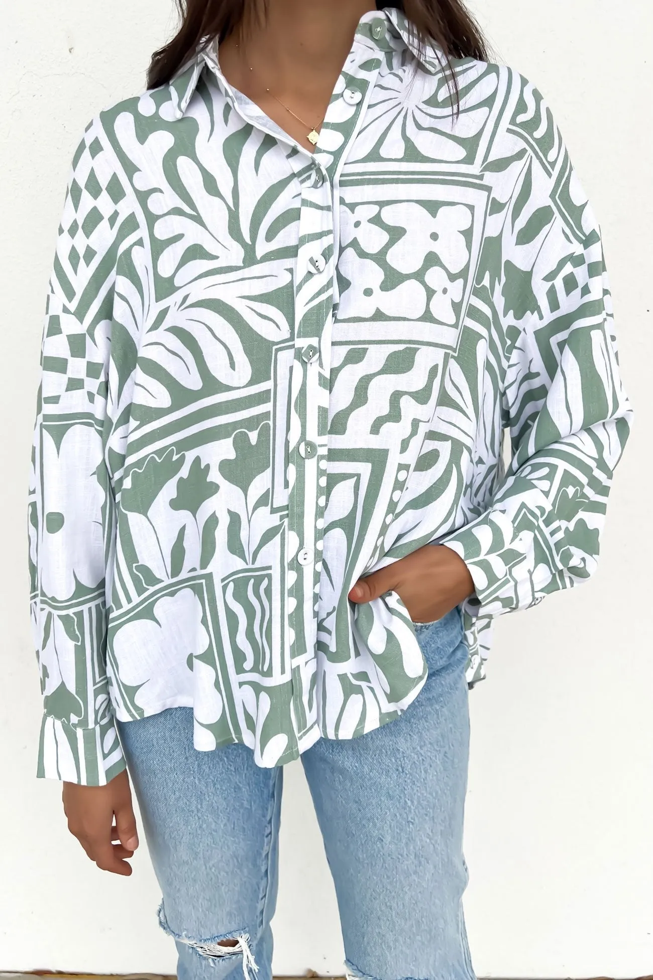 Jodi Shirt Sage Rodeo Structured Collar