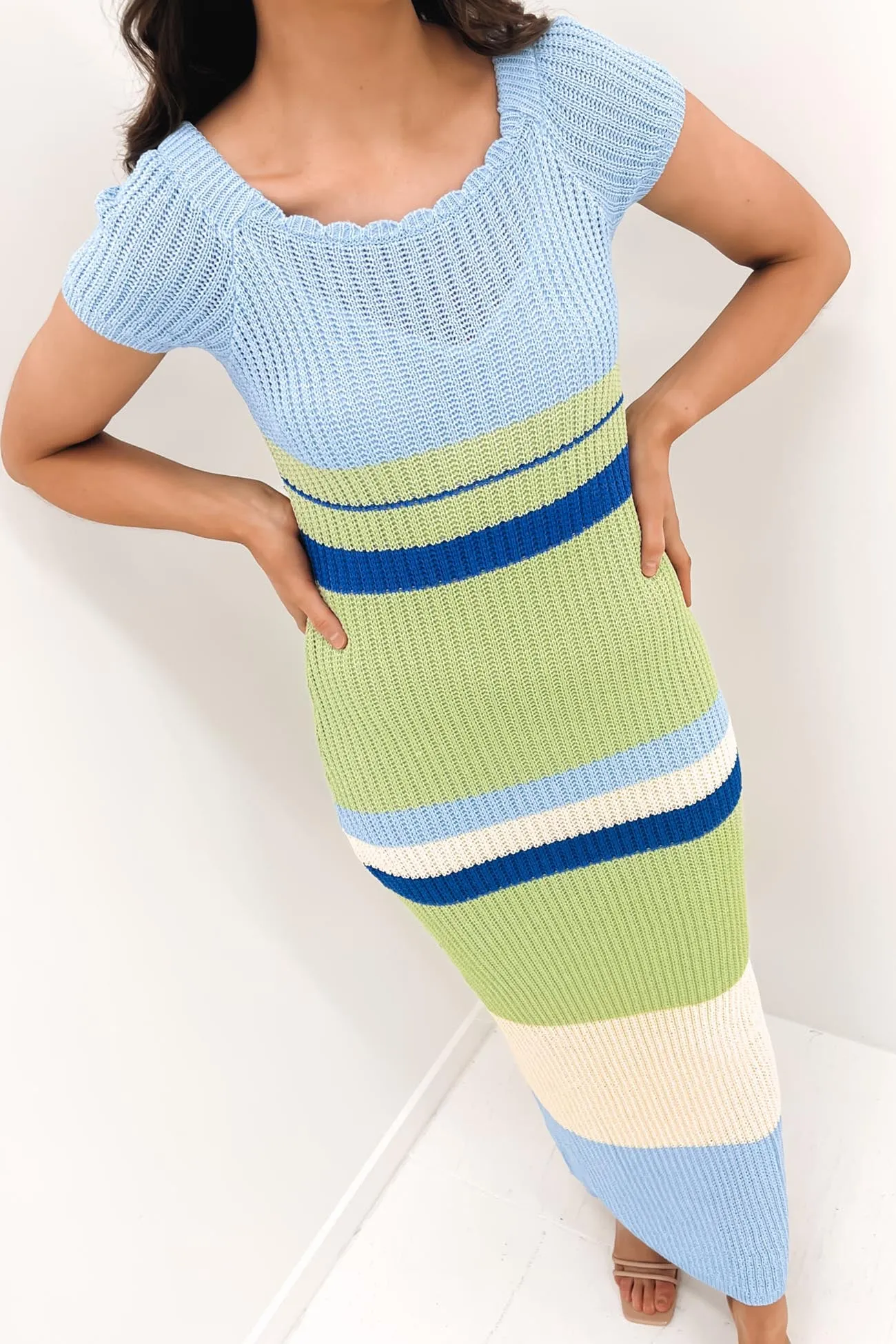 Johanna Knit Dress Blue Green Versatile Look Sleek Touch