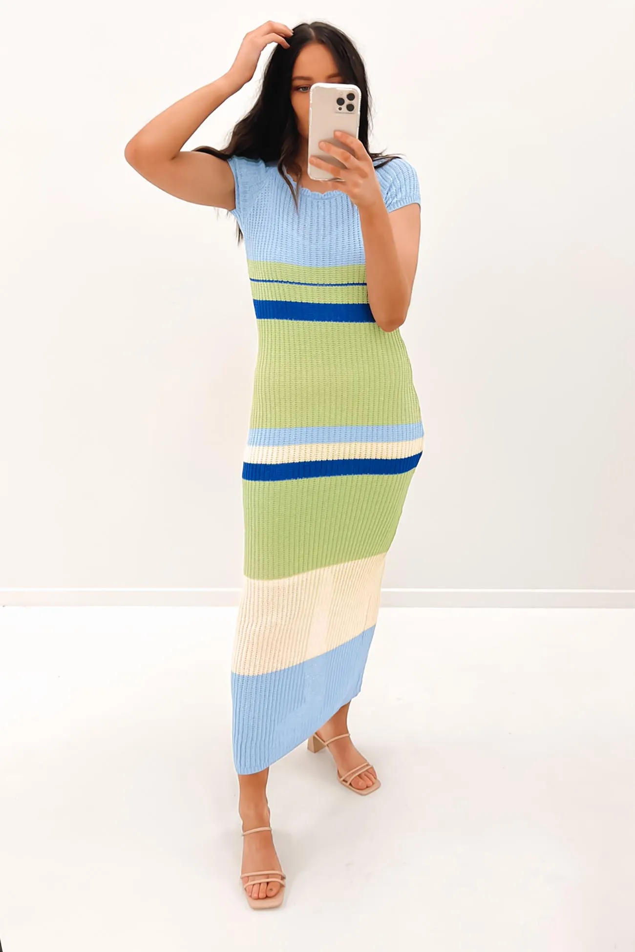 Johanna Knit Dress Blue Green Draped Fabric