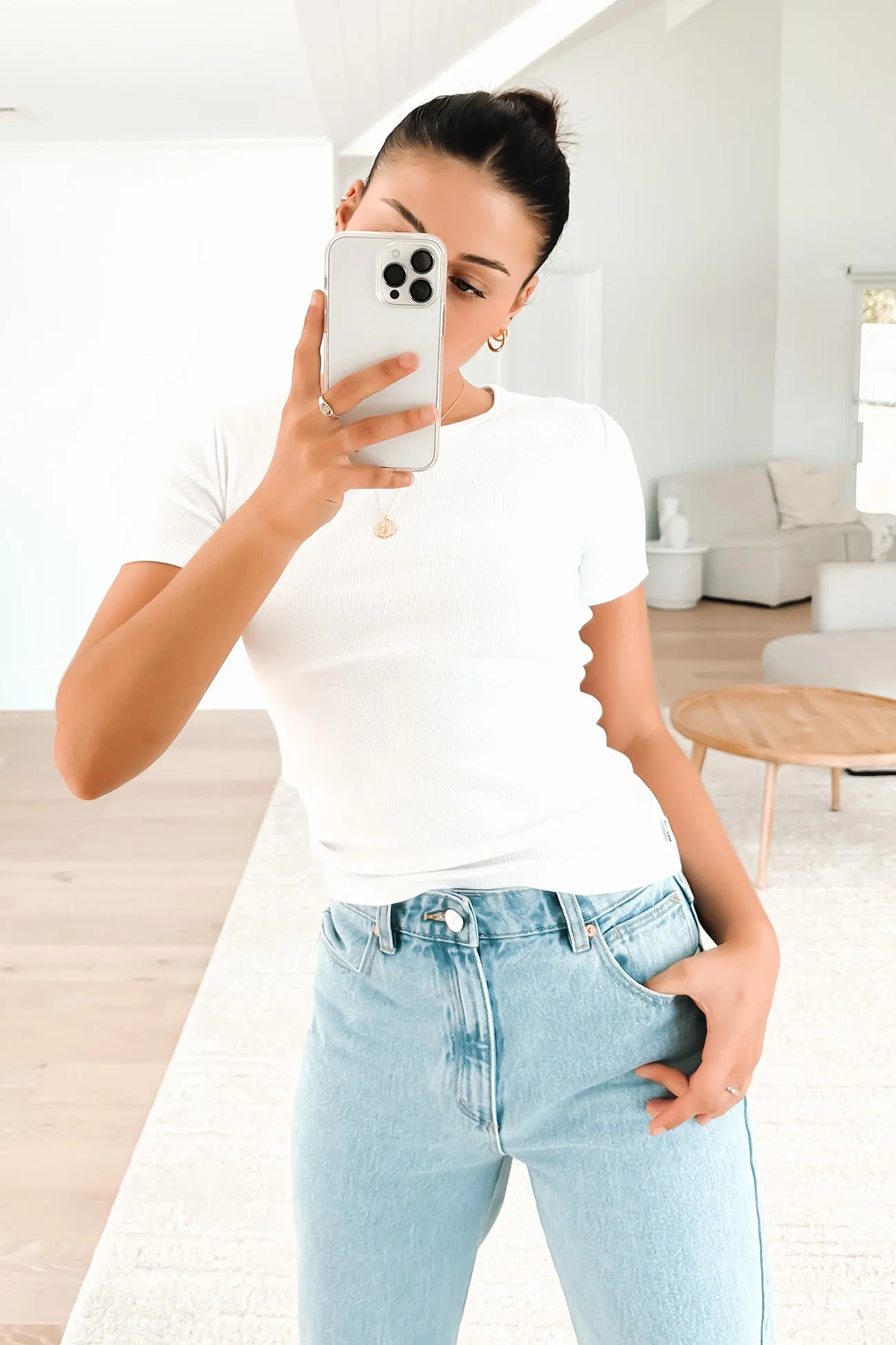 Ribbed Neckline Jordyn Rib Tee White