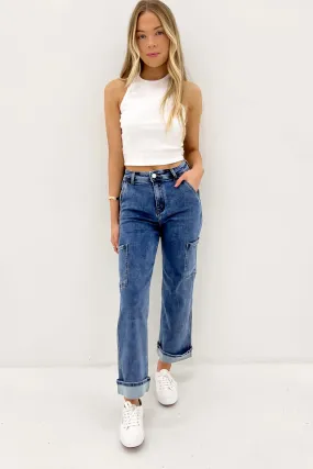 Smooth Fabric SeamlessConstruction Joshua Denim Cargo Pant Mid Blue