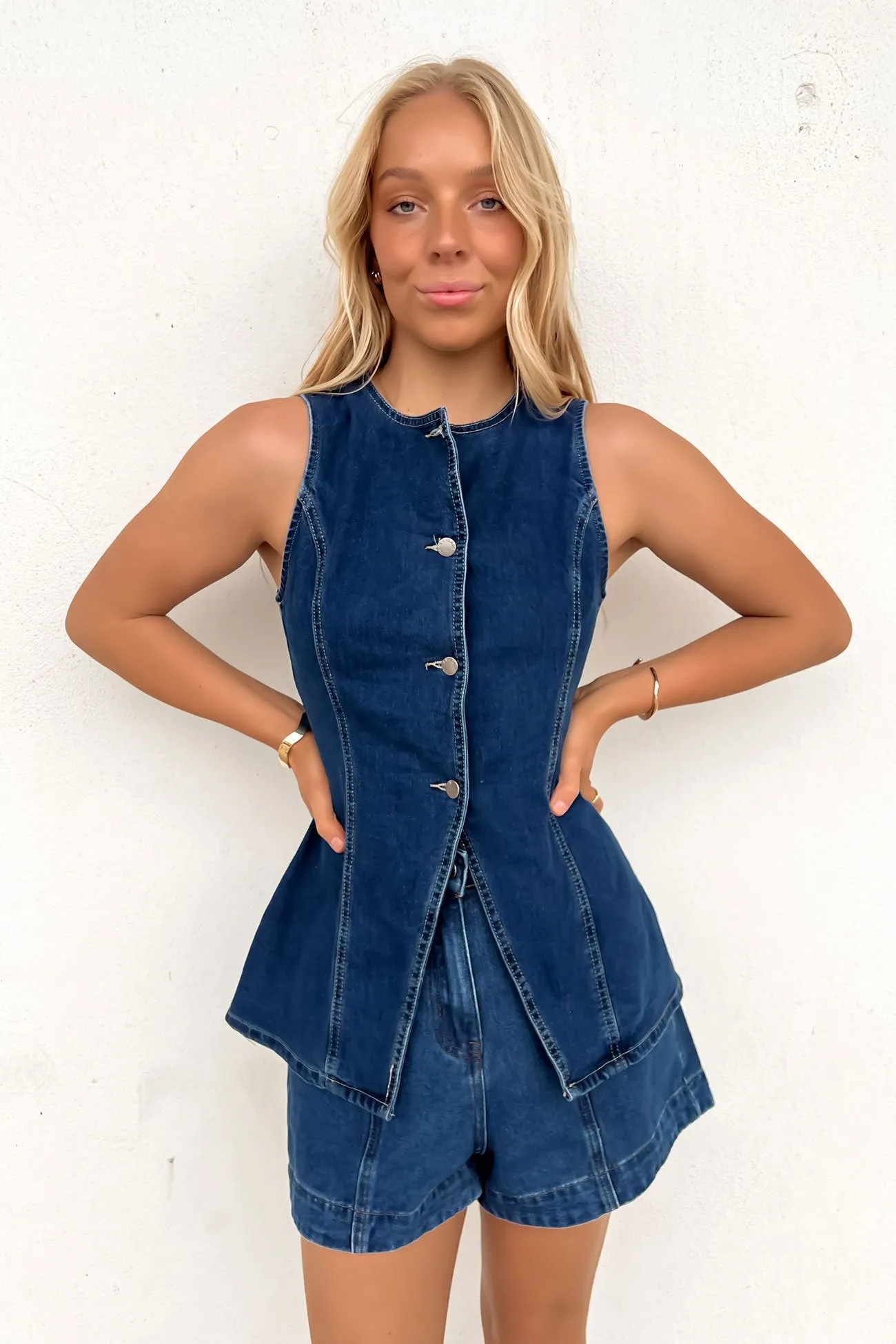 Odor Resistant Material Durable Fabric Joshy Denim Vest Mid Blue