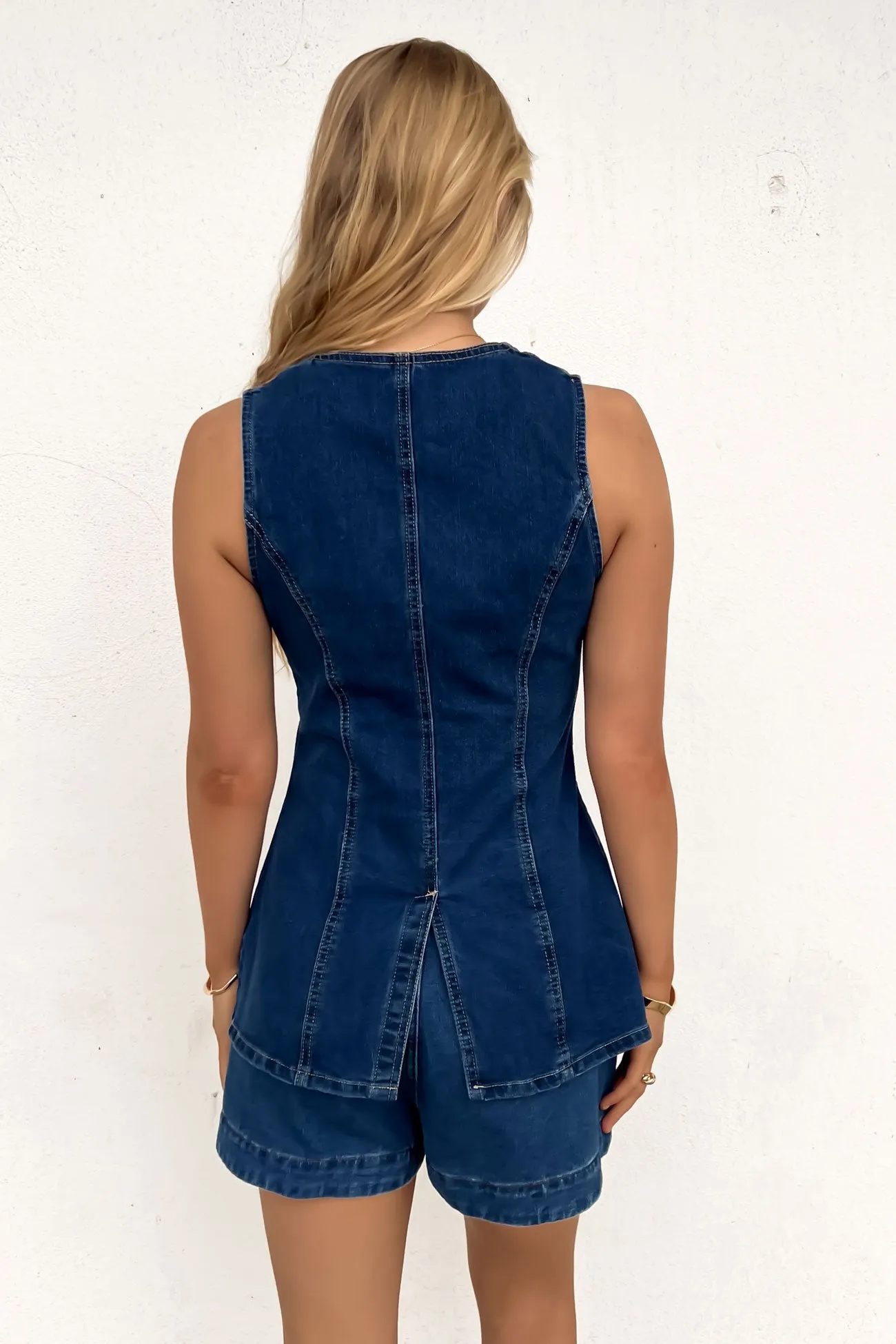 Group Degree Joshy Denim Vest Mid Blue