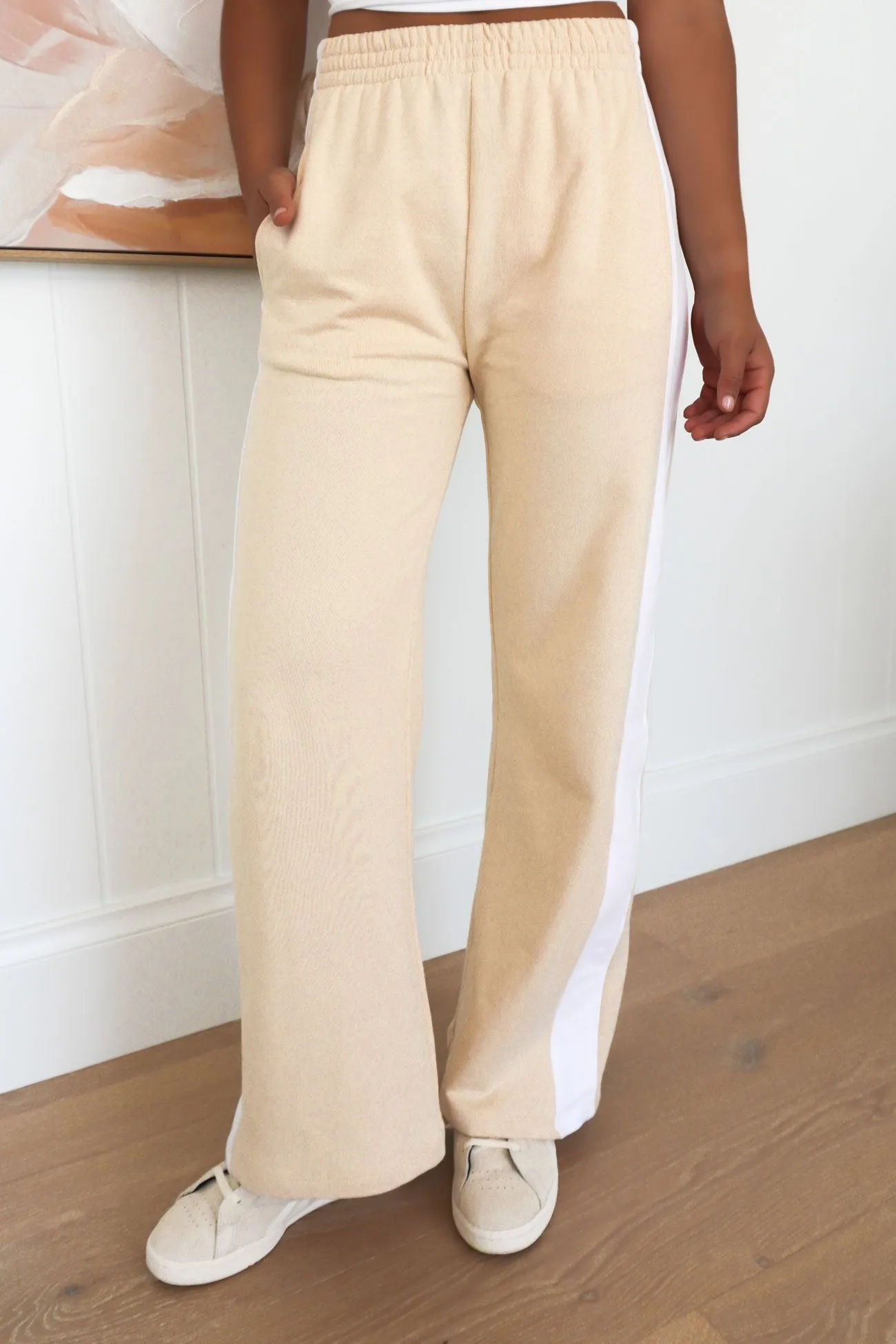 Cozy and Soft LightweightInsulation Journey Stripe Track Pant Beige