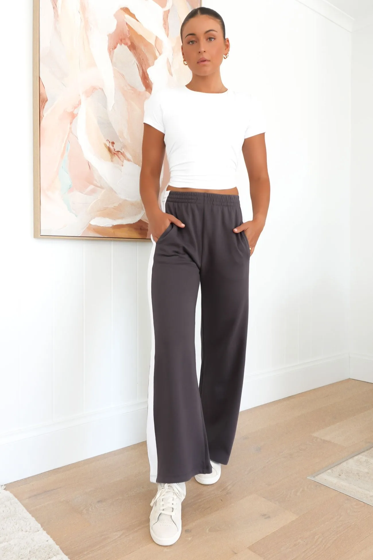 Journey Stripe Track Pant Charcoal breath easy