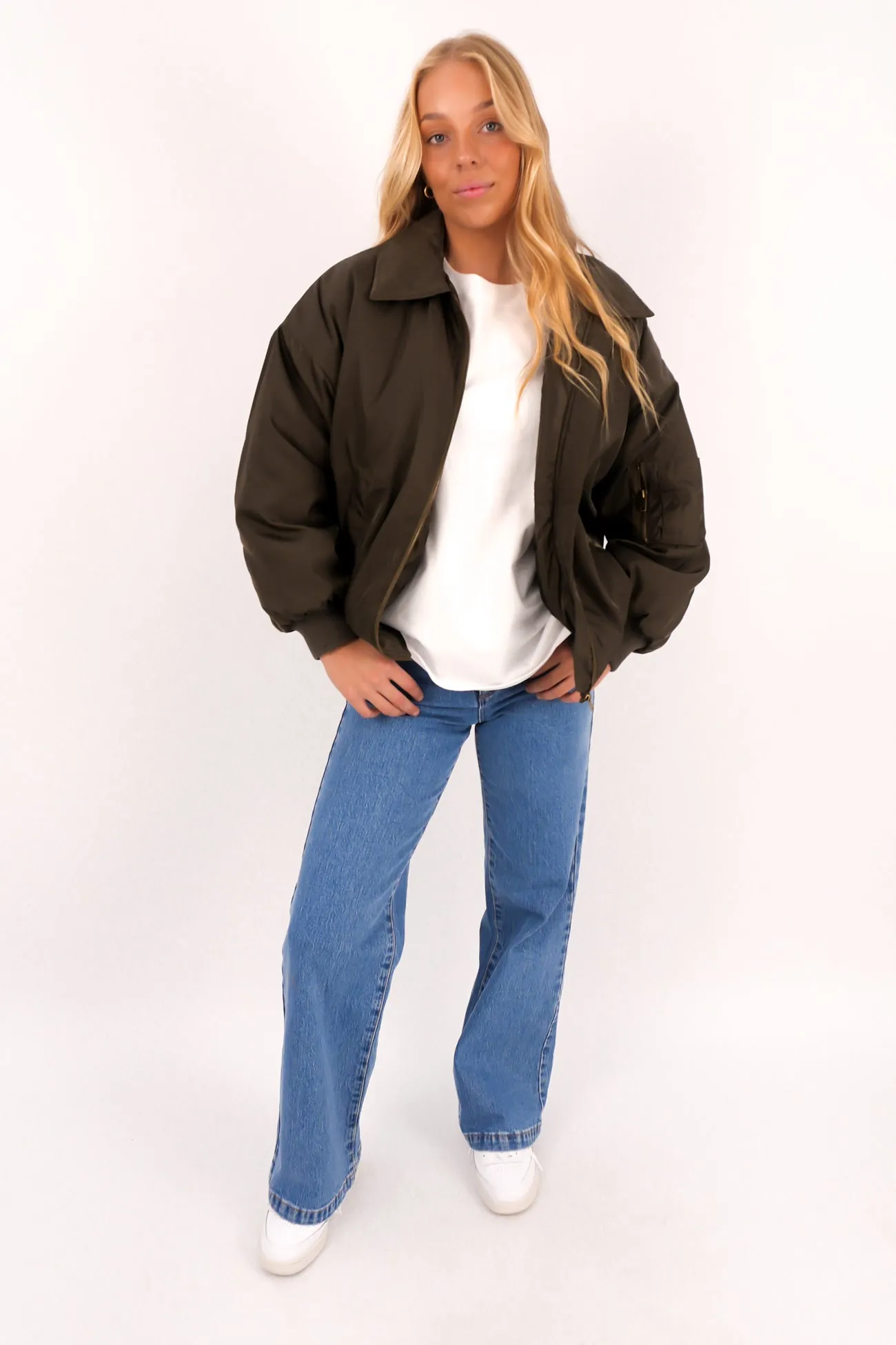 Kara Jacket Khaki Chill Proof Style Contrast Stitch