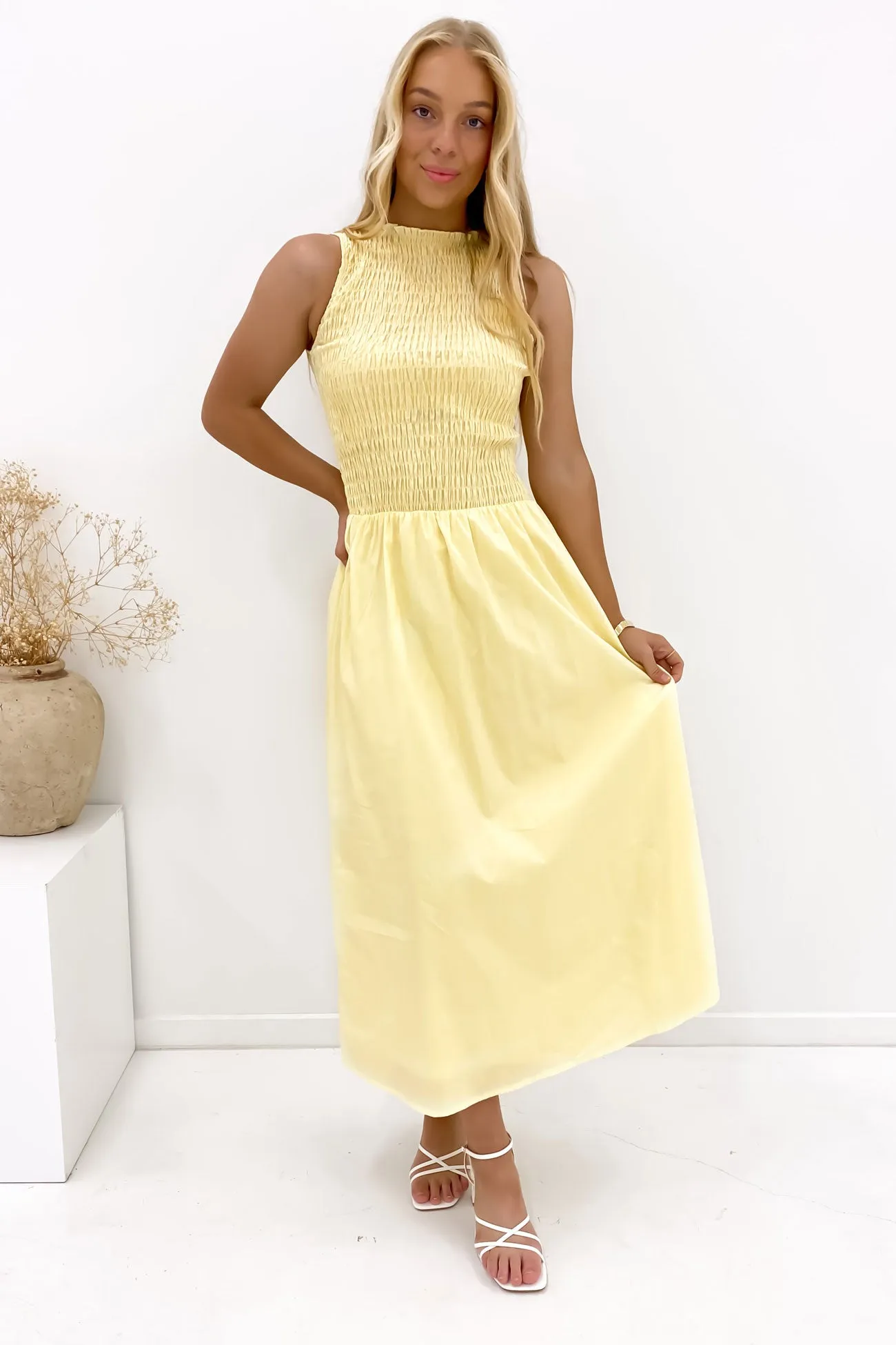 Soft Fabric Easy Texture Karina Midi Dress Yellow