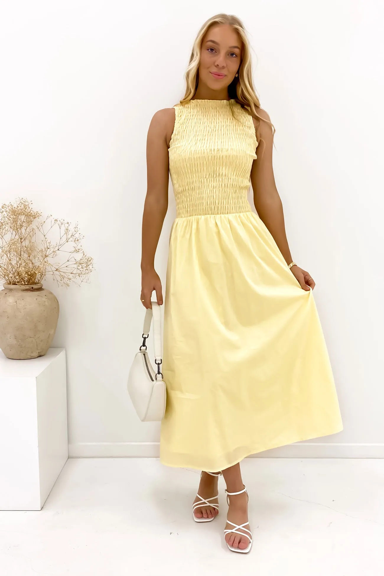 Karina Midi Dress Yellow Vacation Vibes High-Neck