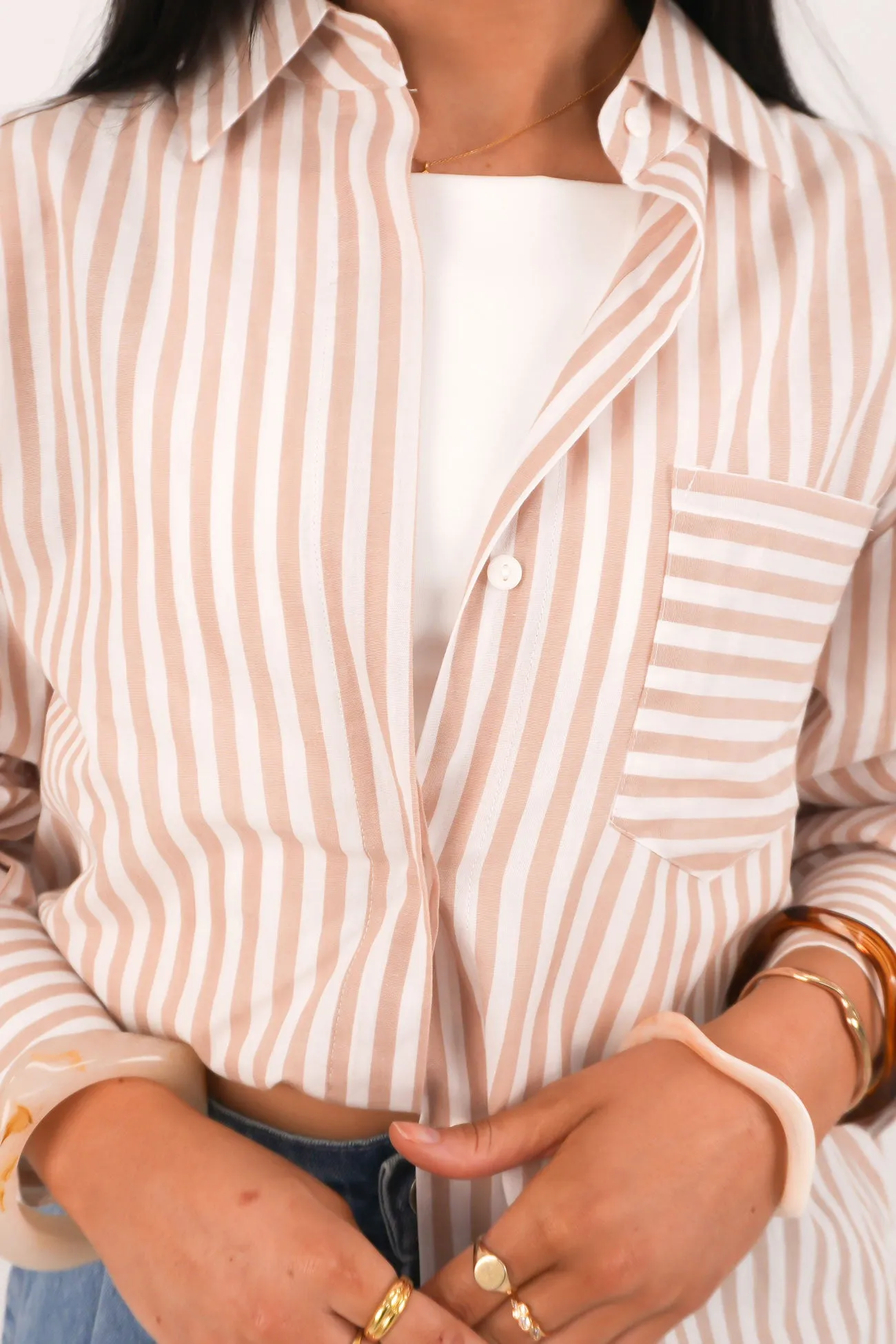 Multi Pocket Utility Kayla Shirt Latte Stripe