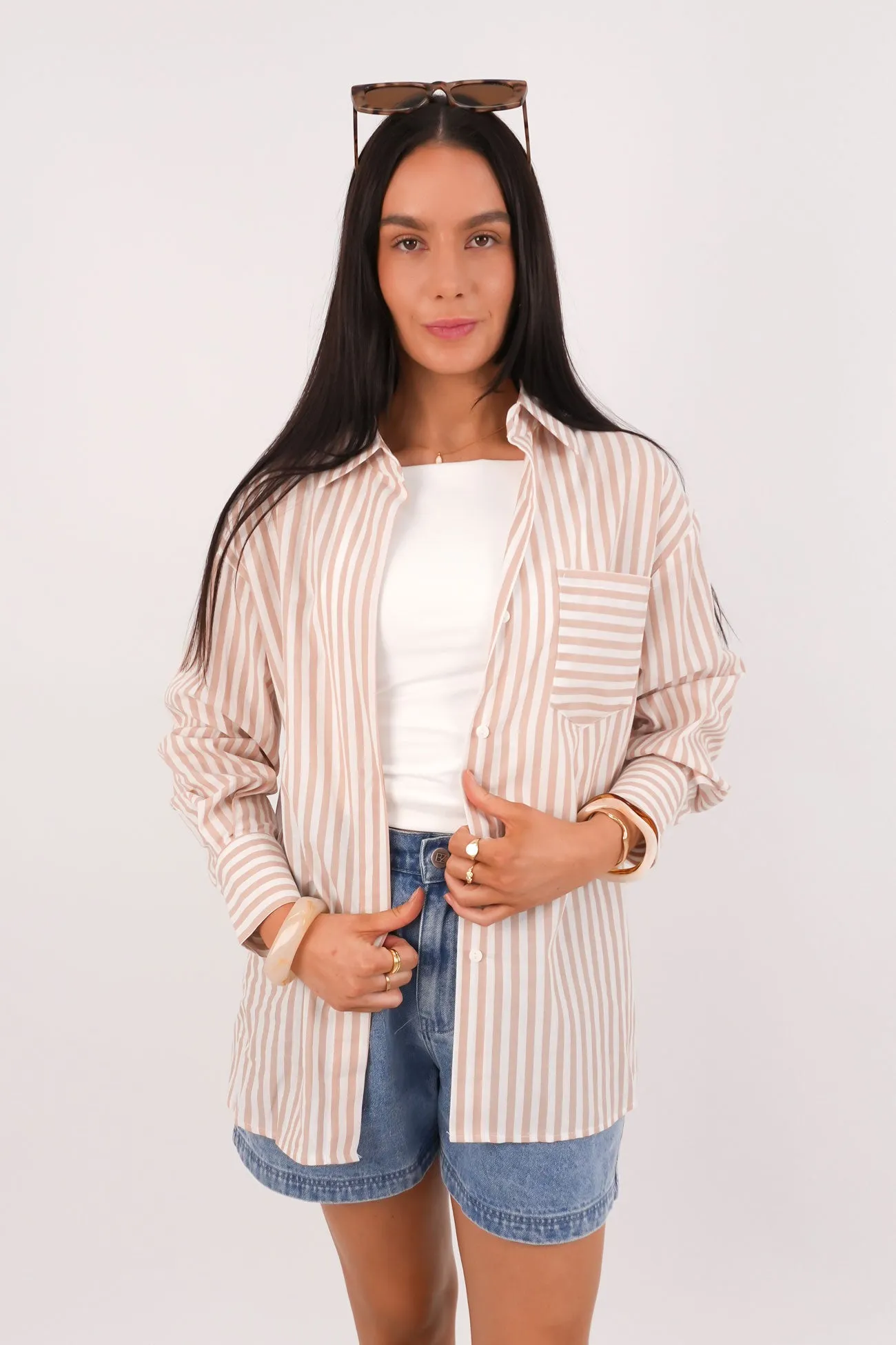Edgy Design Interview Ready Kayla Shirt Latte Stripe