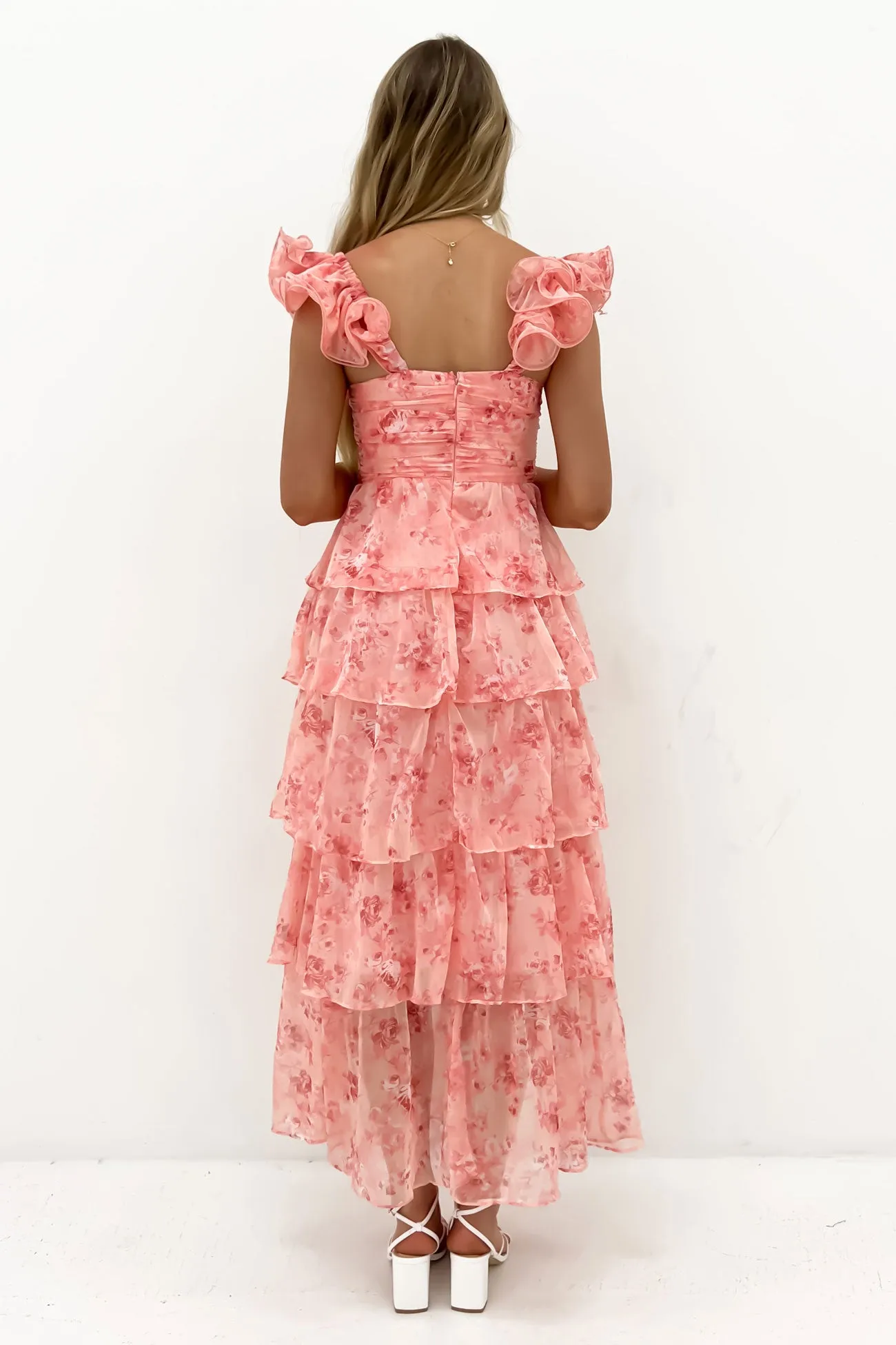Keelan Maxi Dress Pink Flexible Fabric Urban Ease