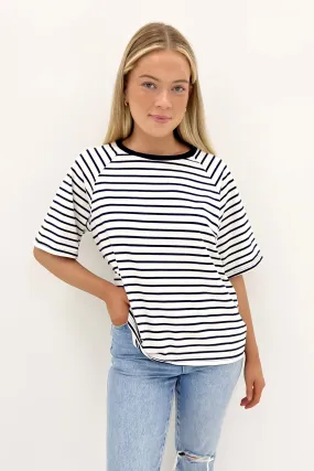 Kenji Tee Navy Stripe Distressed Hem Finish Casual Choice