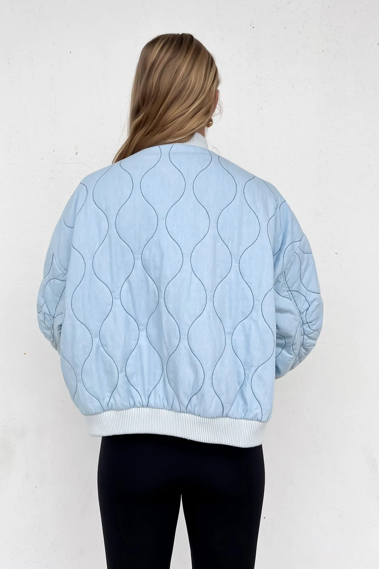 Kenna Chambray Jacket Blue Dual Layer Insulation Seamless Street Fit