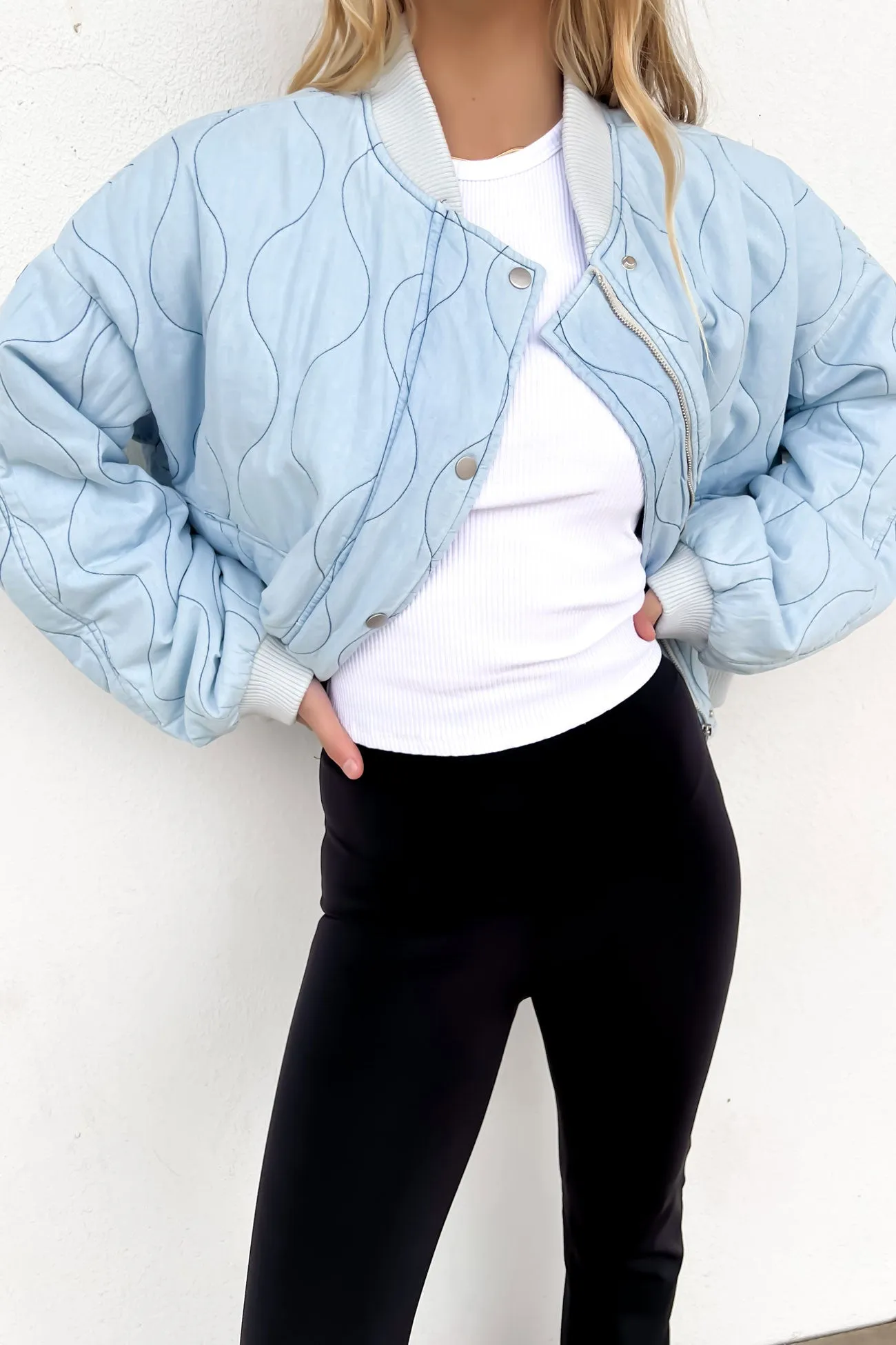 Four Way Stretch Material Versatile Layering Weight Kenna Chambray Jacket Blue