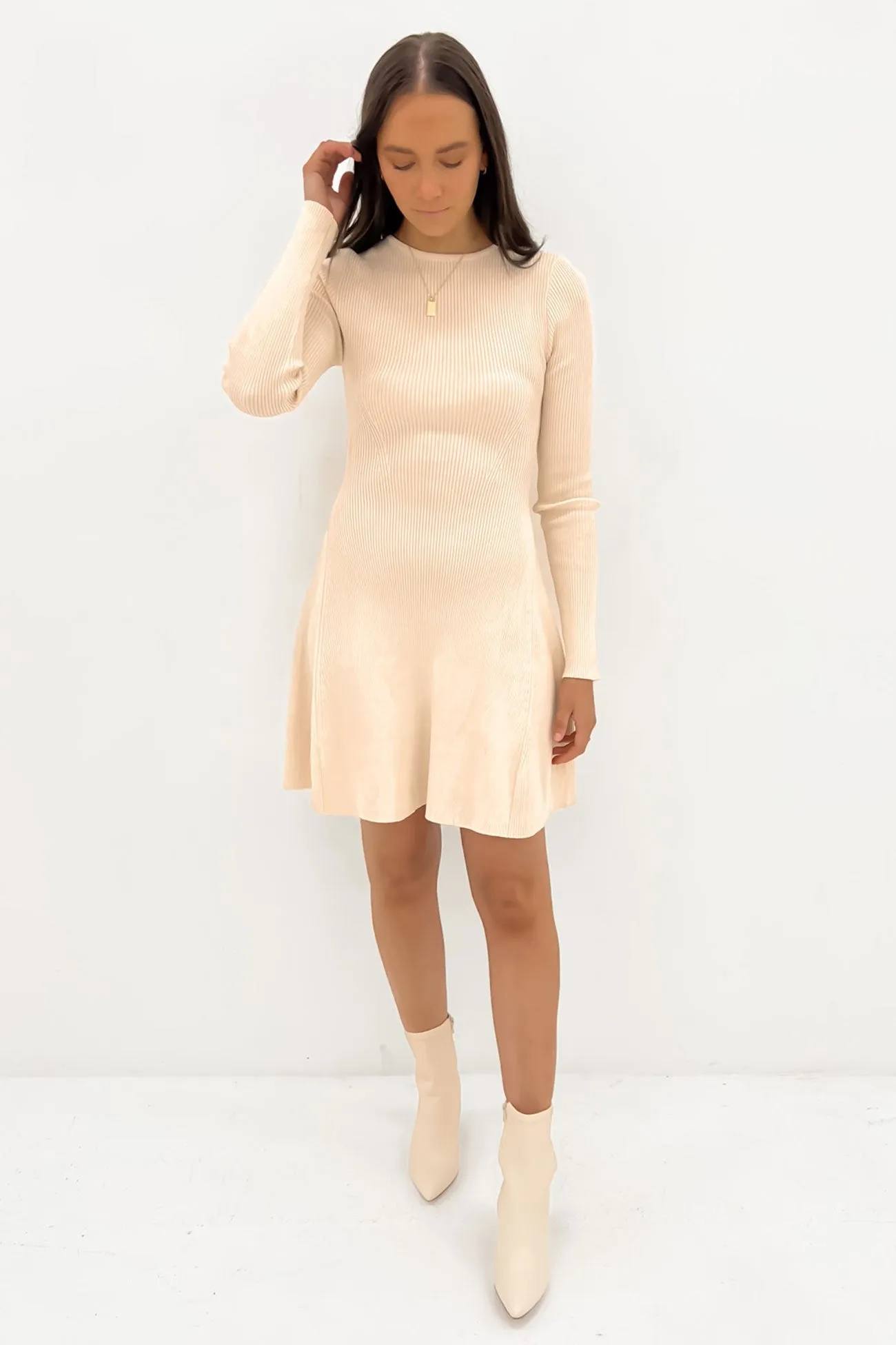 Kiani Rib Knit Mini Dress Cream Refined Line Breathable Material