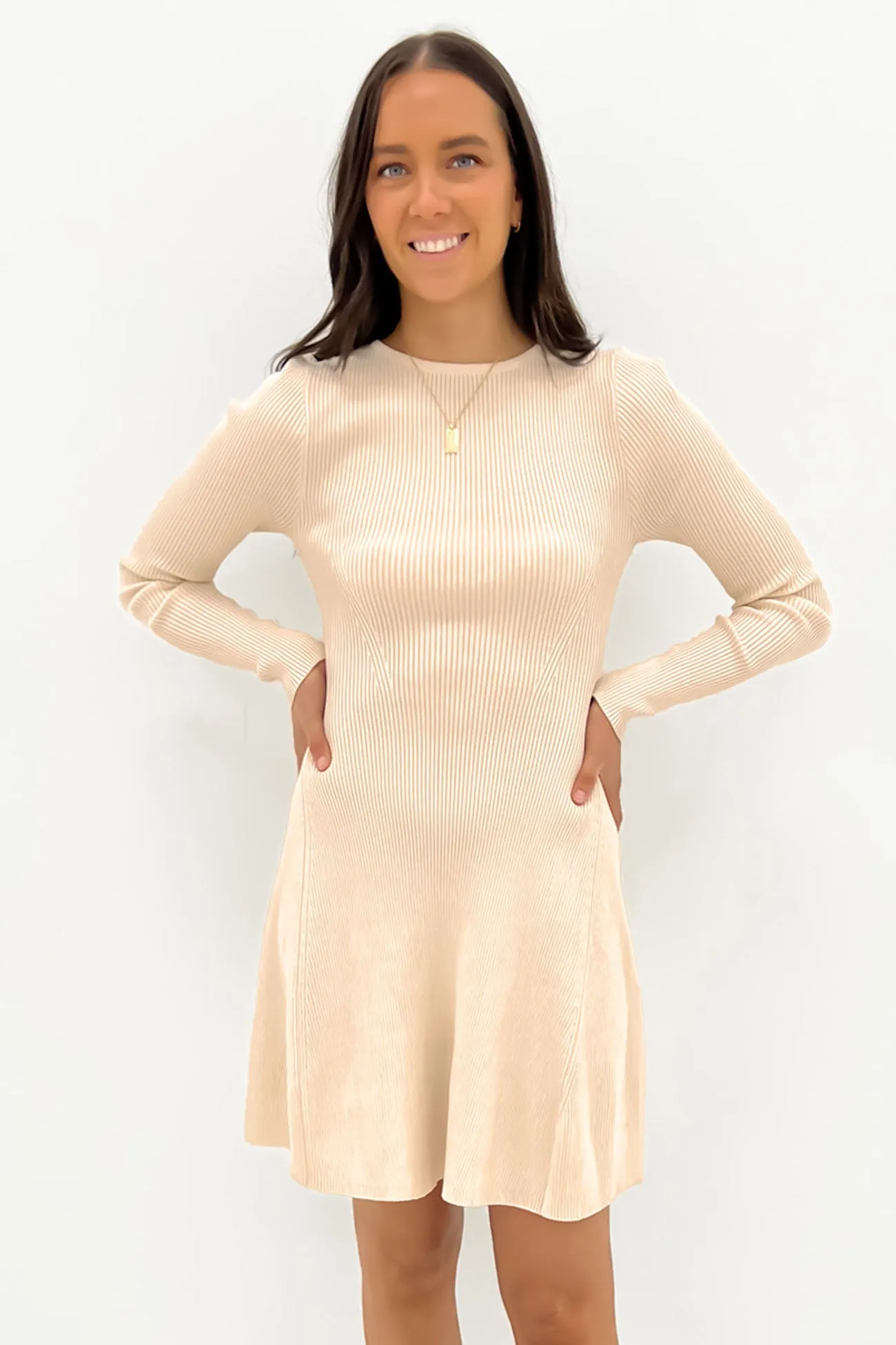 Sharp Motion Kiani Rib Knit Mini Dress Cream