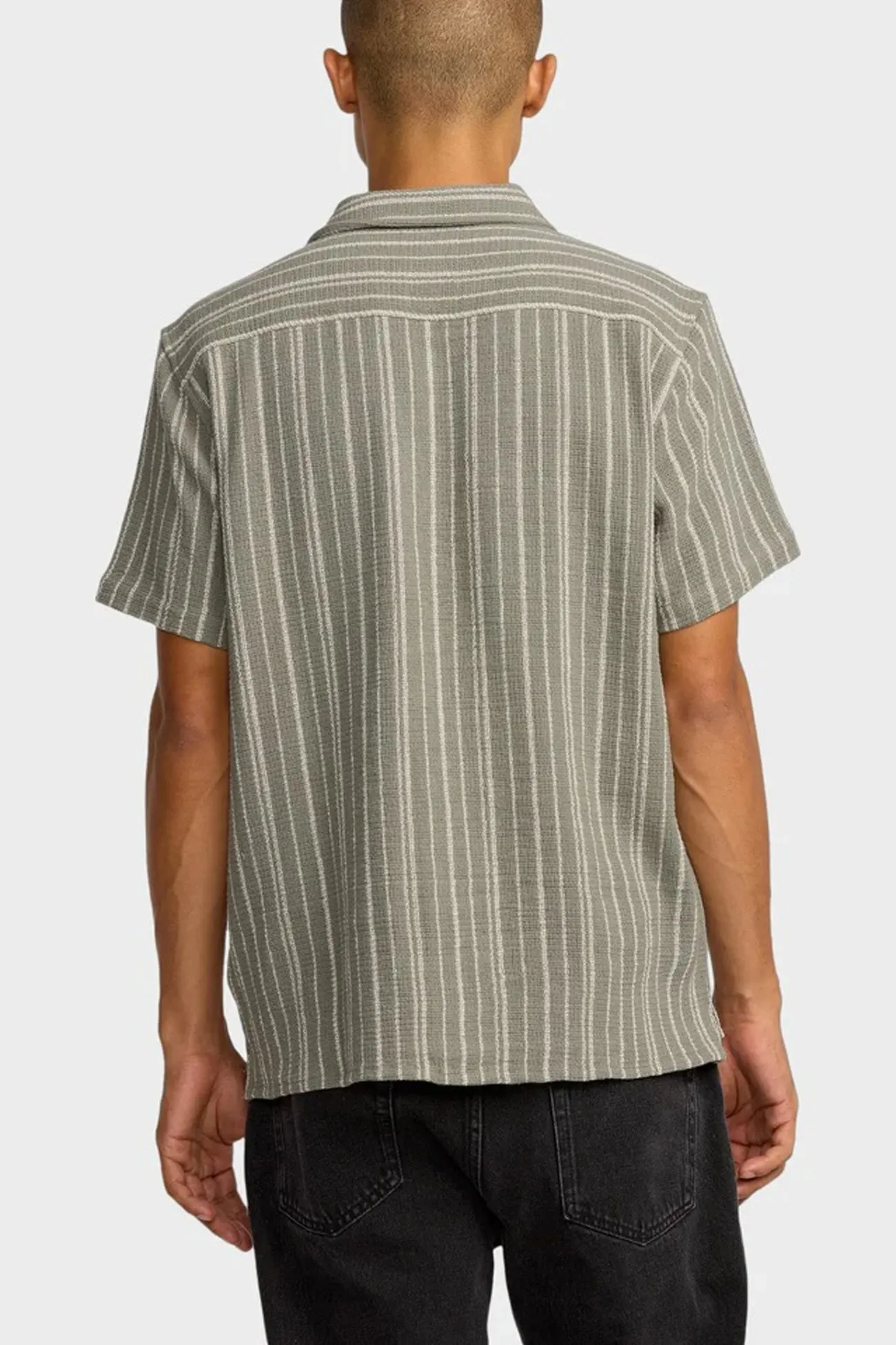 Vacancy Stripe Short Sleeve Light Olive Contemporary Look