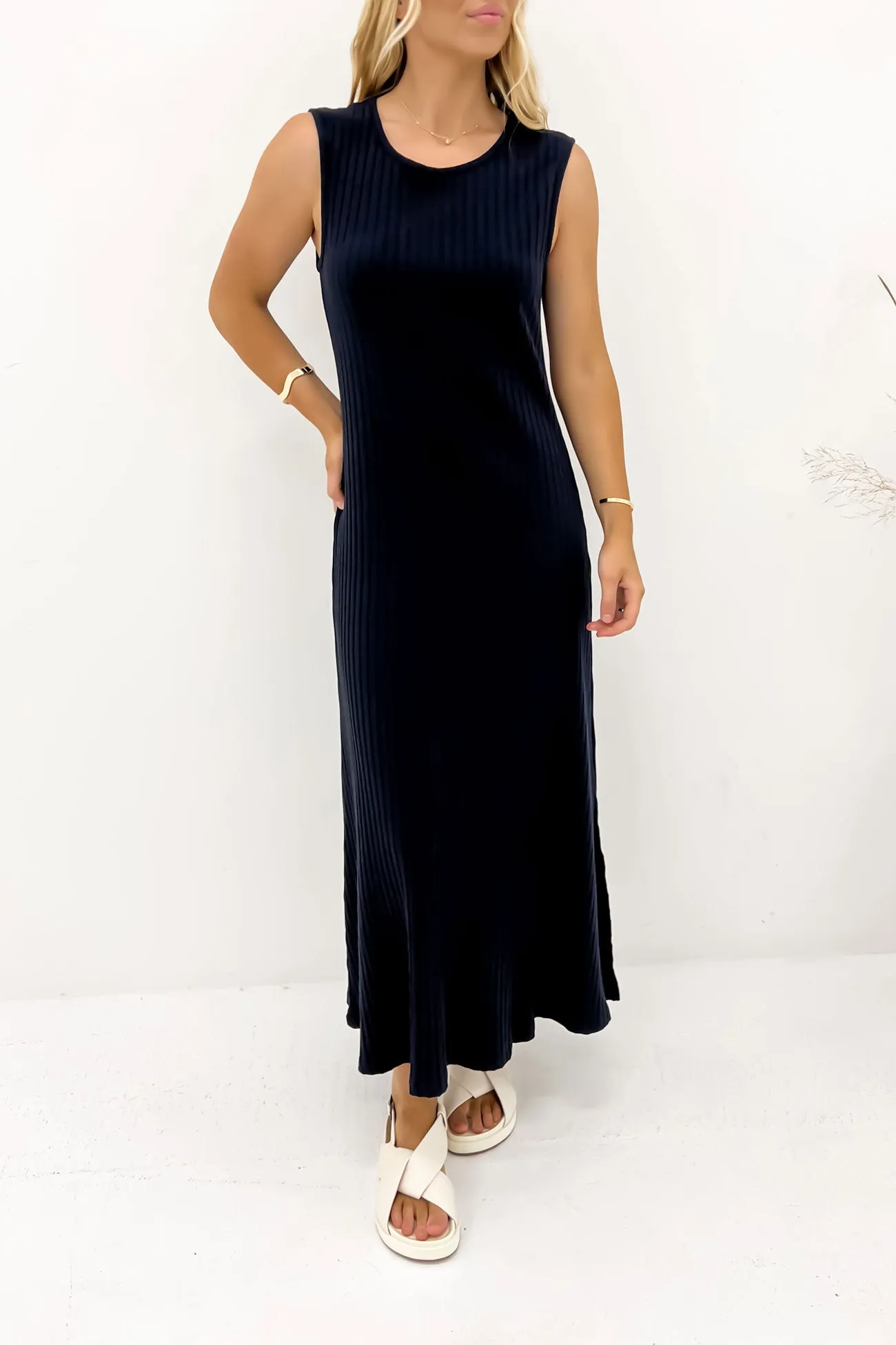 Pippa Rib Dress Navy Loose Fit Abrasion-resistant